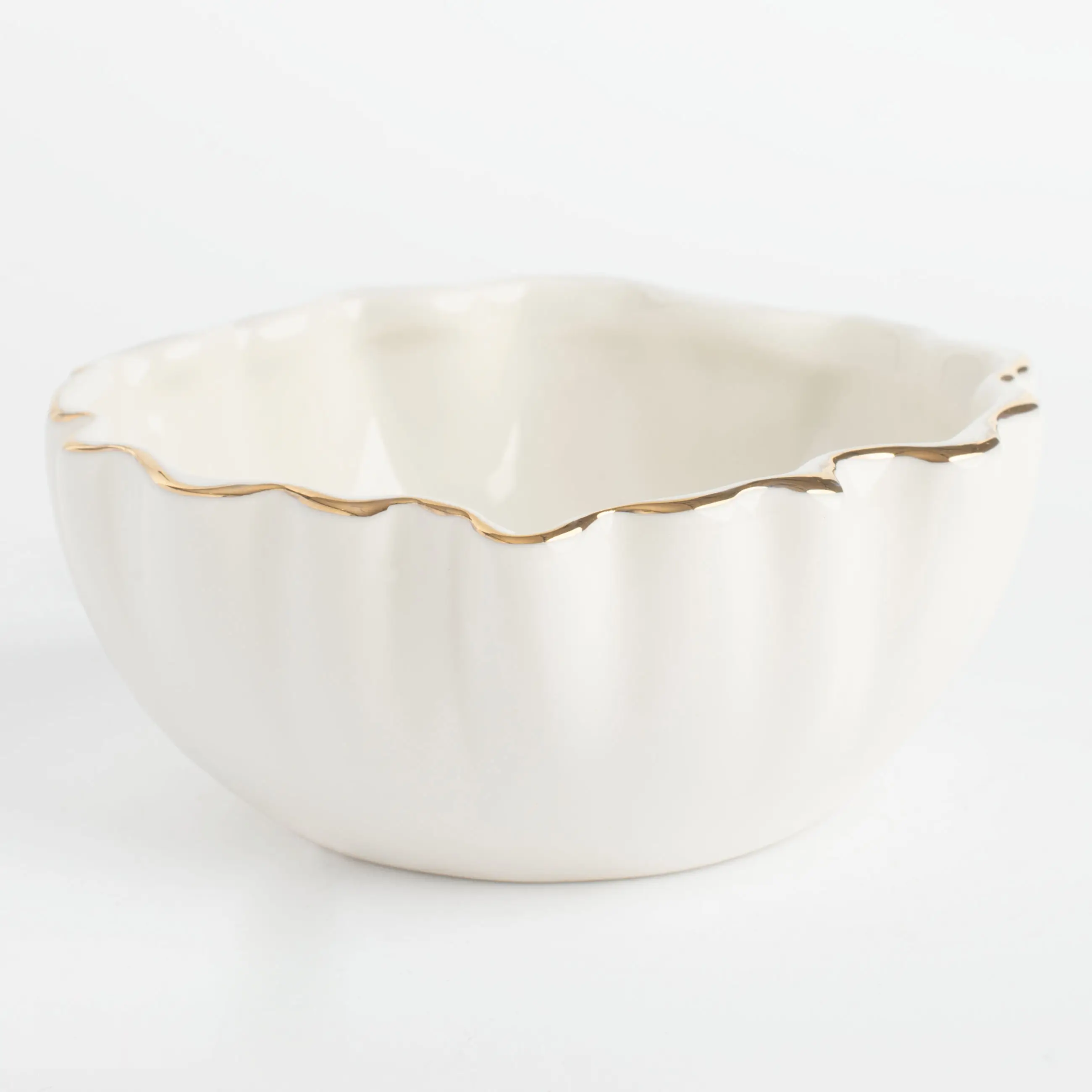 Salad bowl, 15x6 cm, 450 ml, porcelain P, with golden edging, Crumpled effect, Crumple gold, image-0