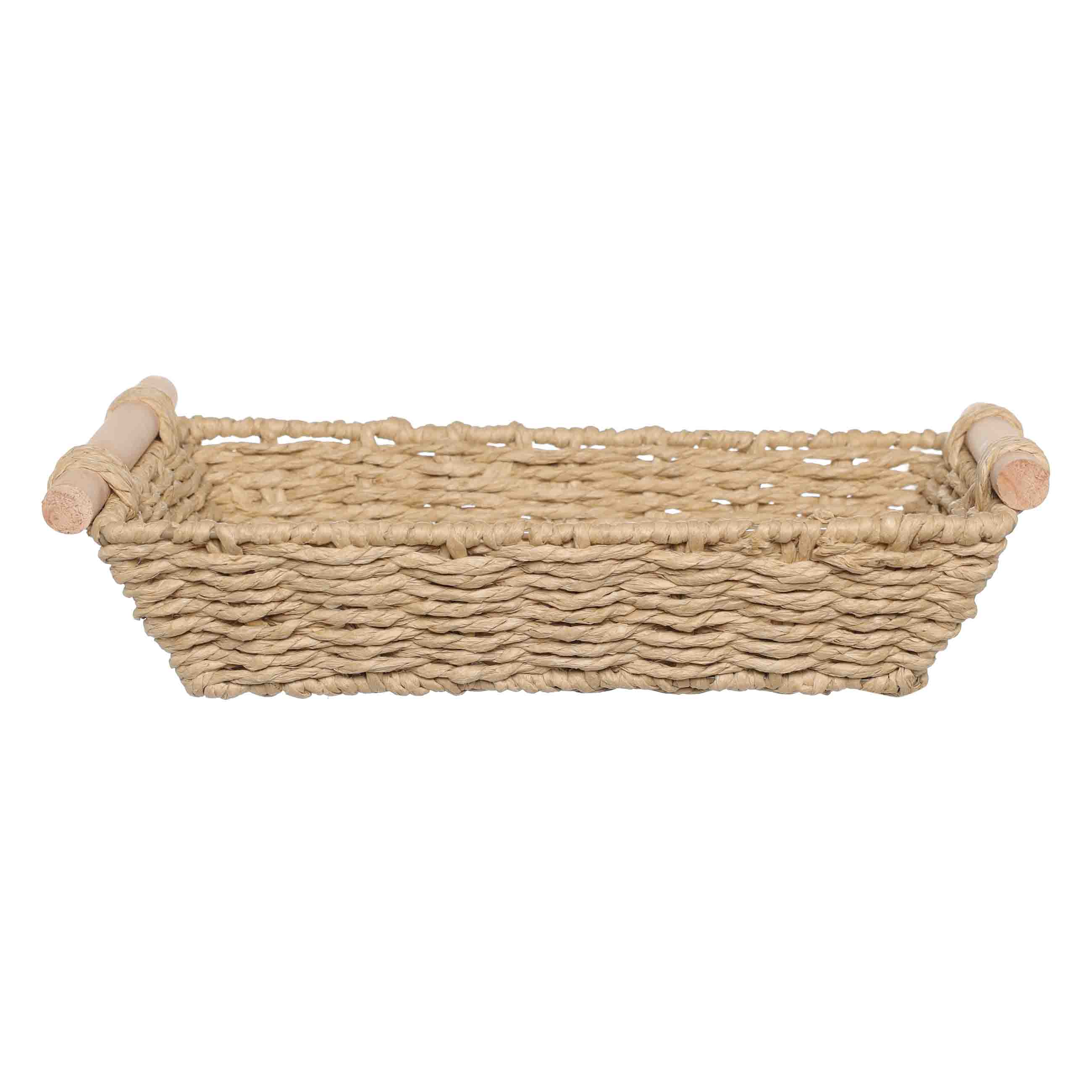 Storage basket, 25x15 cm, braided, with handles, cellulose, rectangular, Braided, image-0