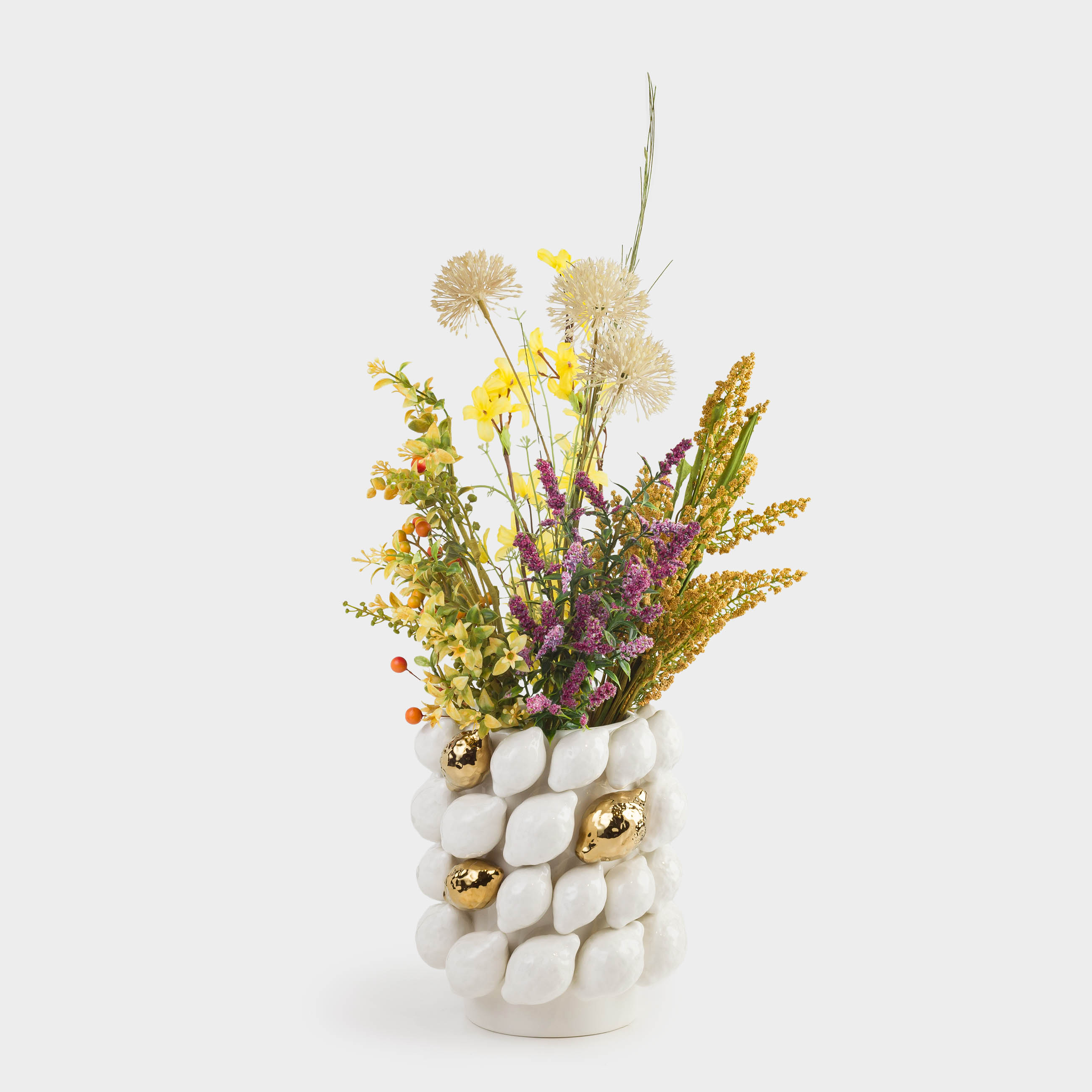 Flower vase, 21 cm, decorative, ceramic, milky gold, Lemons, Sicily, image-4