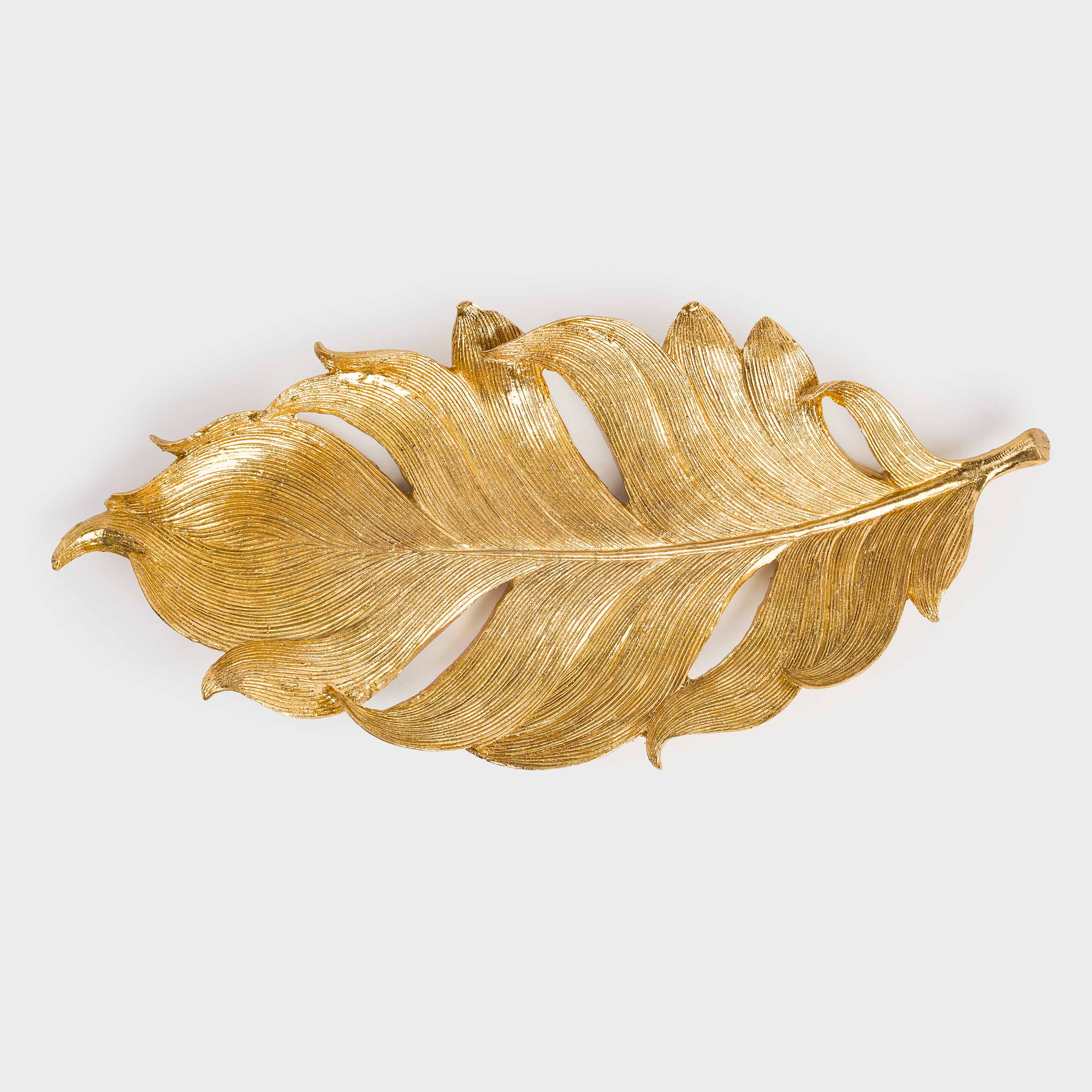 Decorative dish, 32x14 cm, polyresin, golden, Feather, Feather, image-2