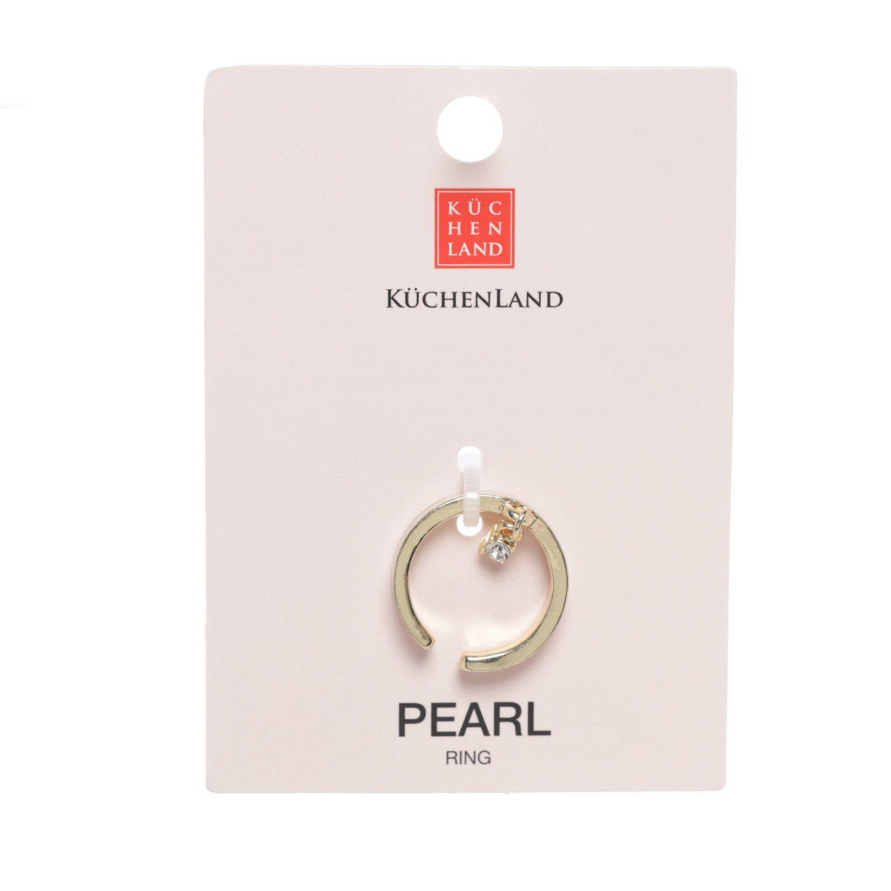 Ring, size S-M, single size, with pendant, metal, golden beige, Pearl