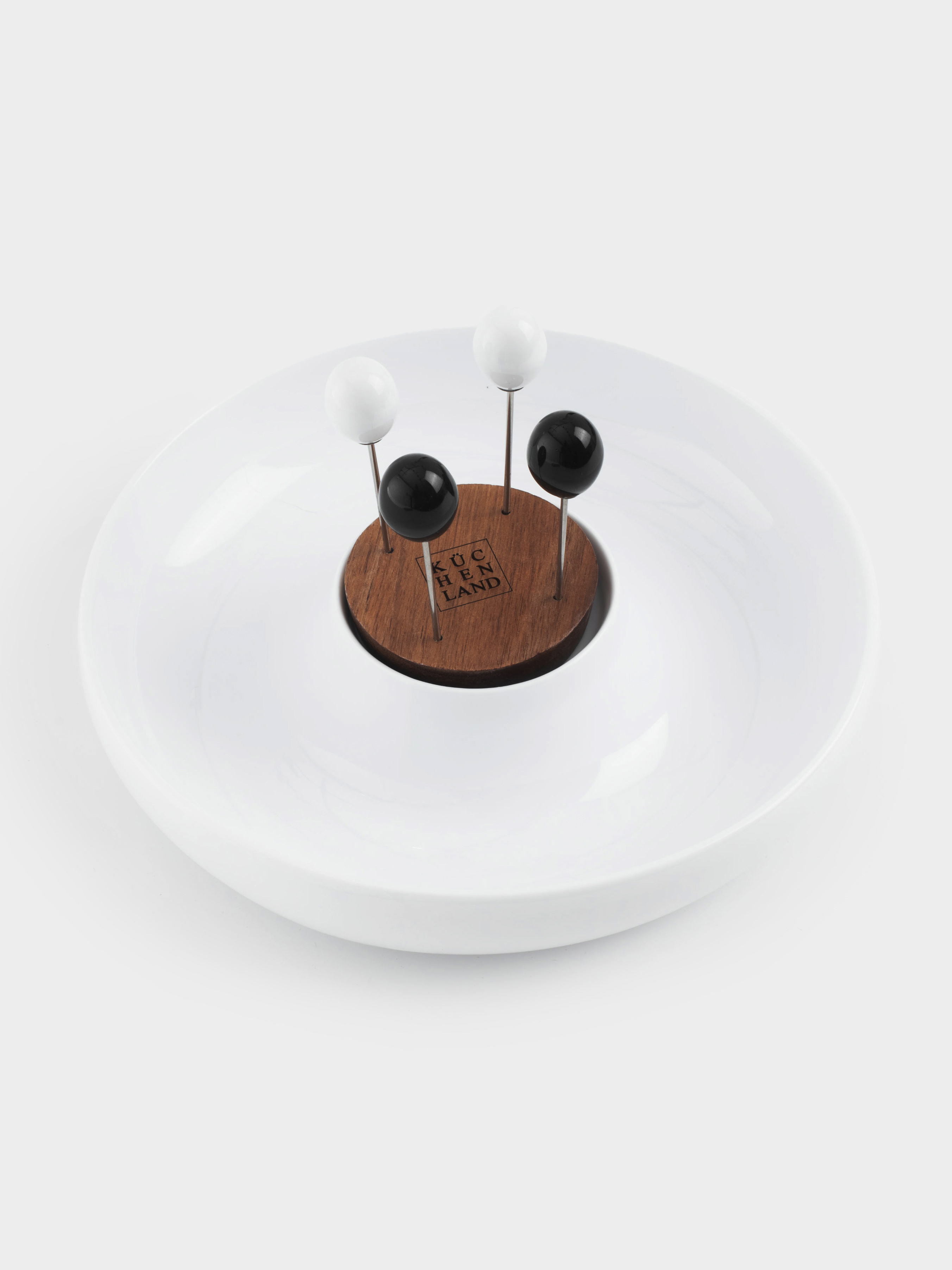 Appetizer dish, 23 cm, with skewers, porcelain P / wood, white / black, B&amp;amp;W, image-2