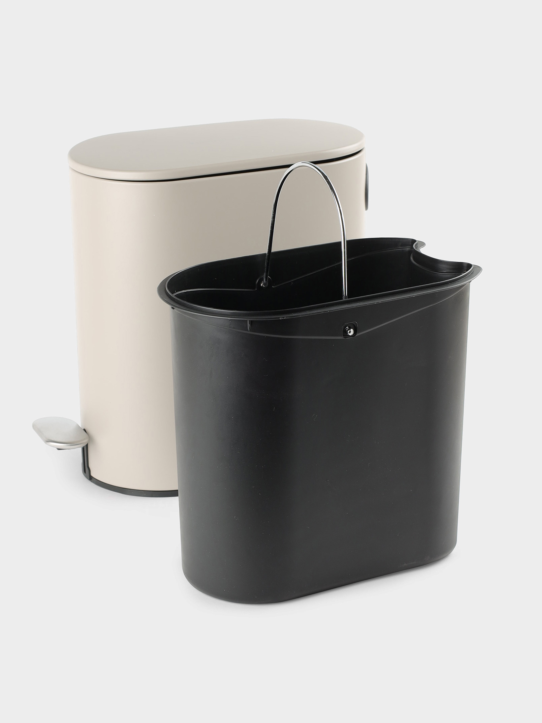Waste container, 5 l, with pedal, steel / plastic, beige-grey, Giza