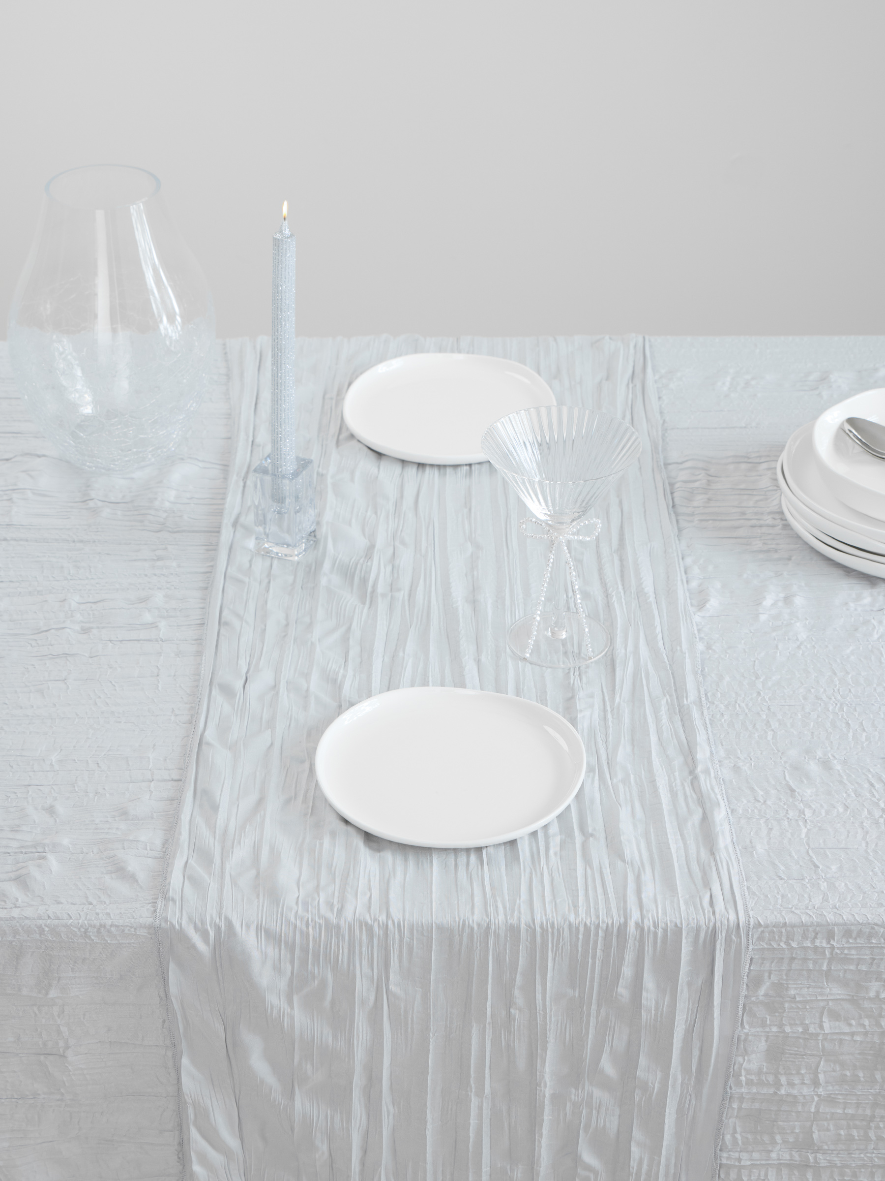 Table runner, 40x160 cm, polyester, light gray, Crumpled effect, Dented, image-2