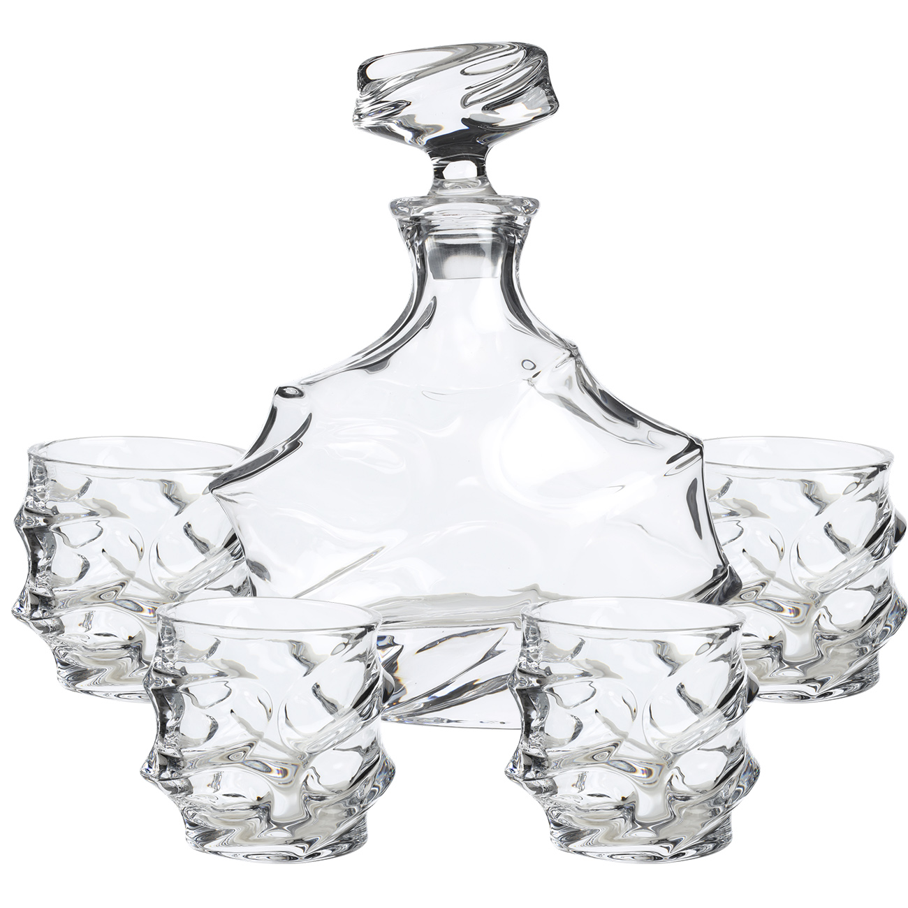 Drink set, 4 pers, 5 items, decanter / glasses, glass R, shaped, Peak, image-0