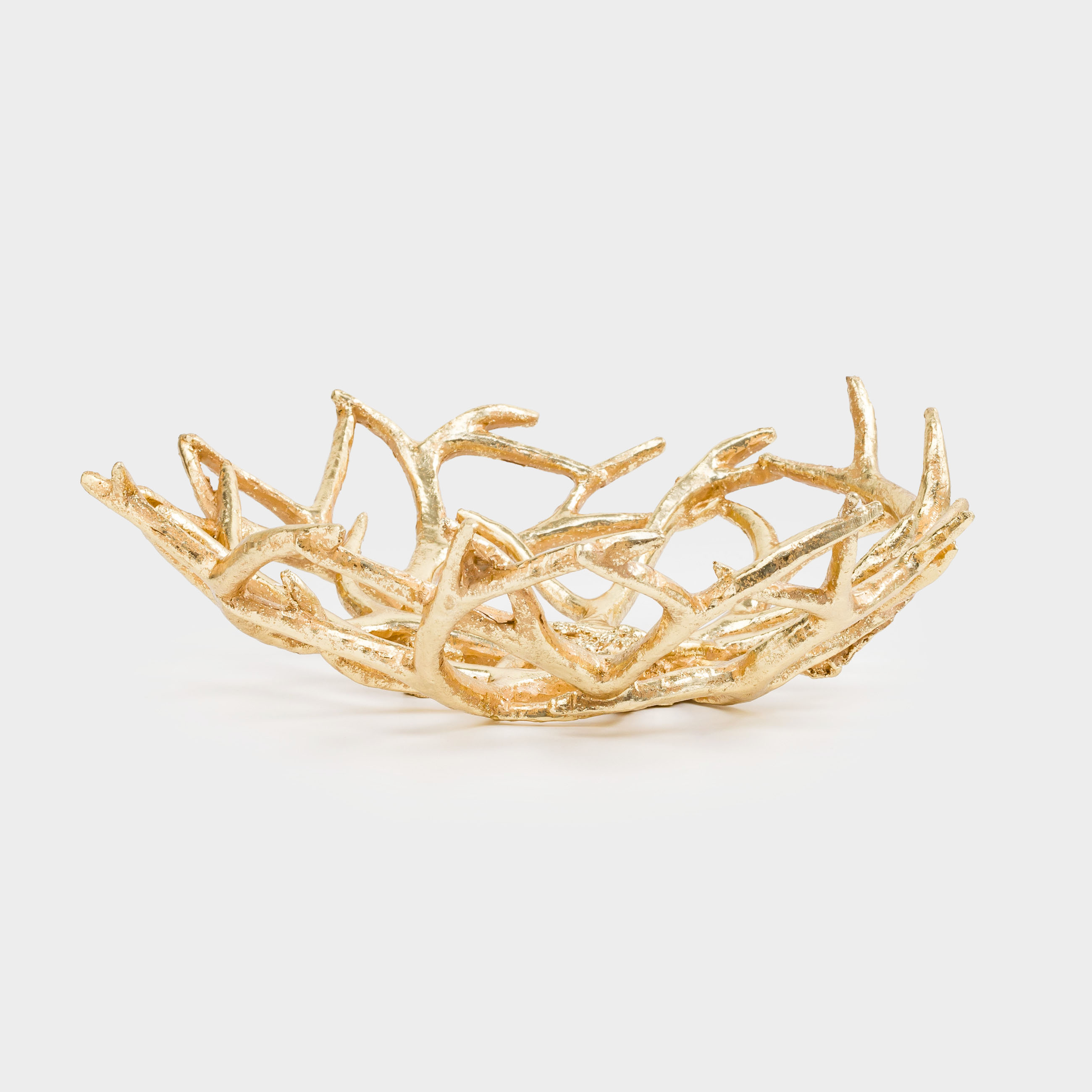 Decorative dish, 33x13 cm, polyresin, golden, Deer antlers, Deer, image-2
