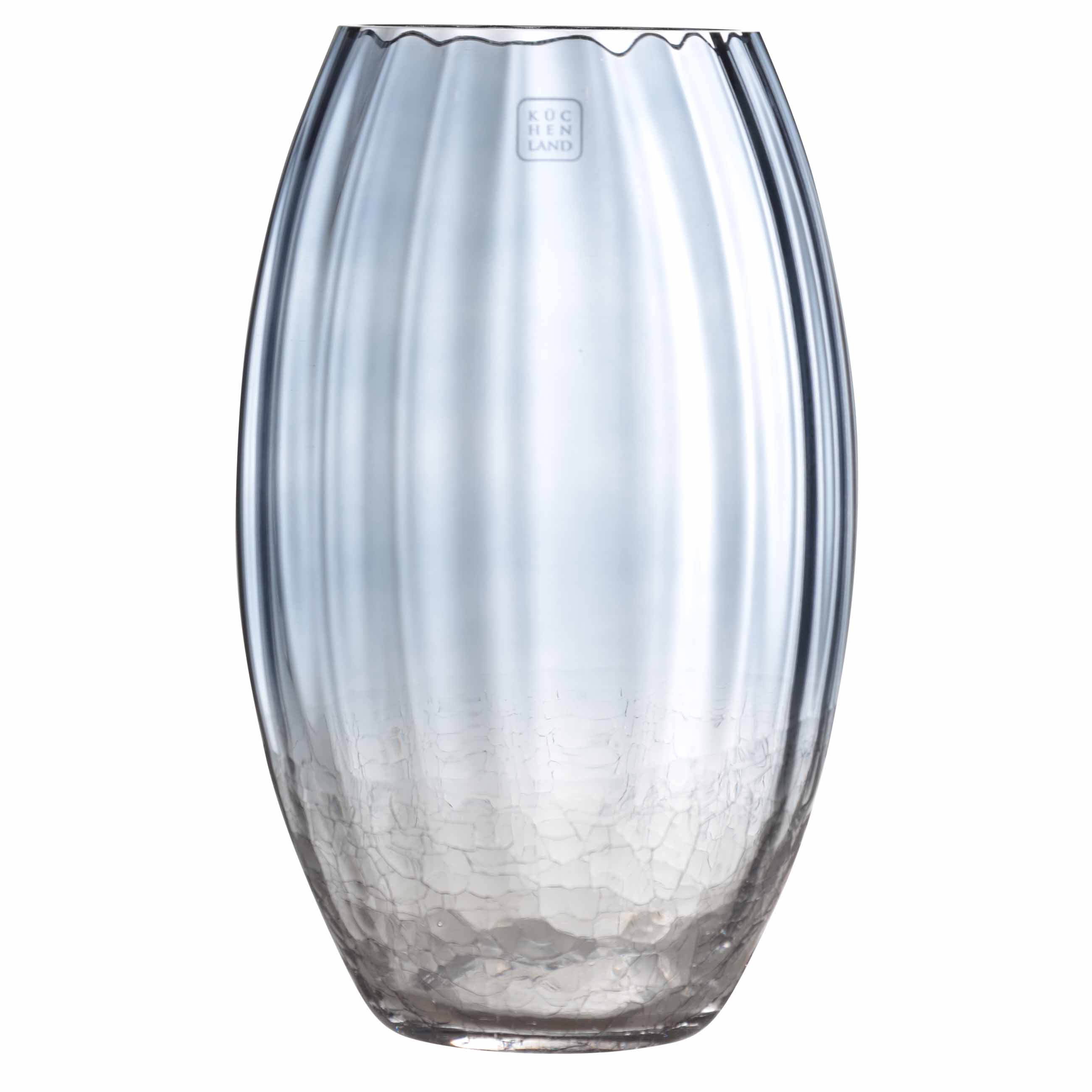 Flower vase, 24 cm, glass, blue gradient, Craquelure, Ice