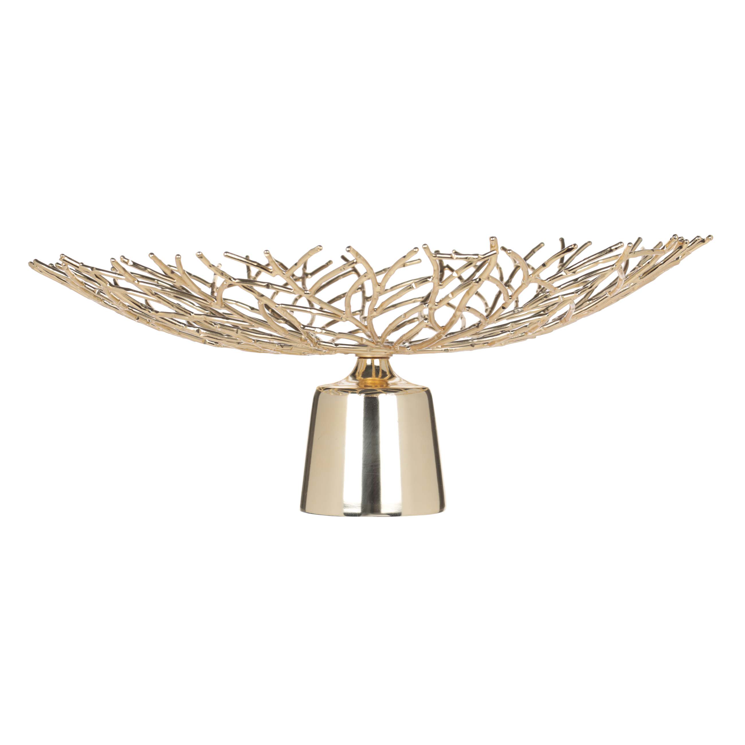 Fruit basket, 37x19 cm, on a leg, metal, golden, Branches, Twist gold