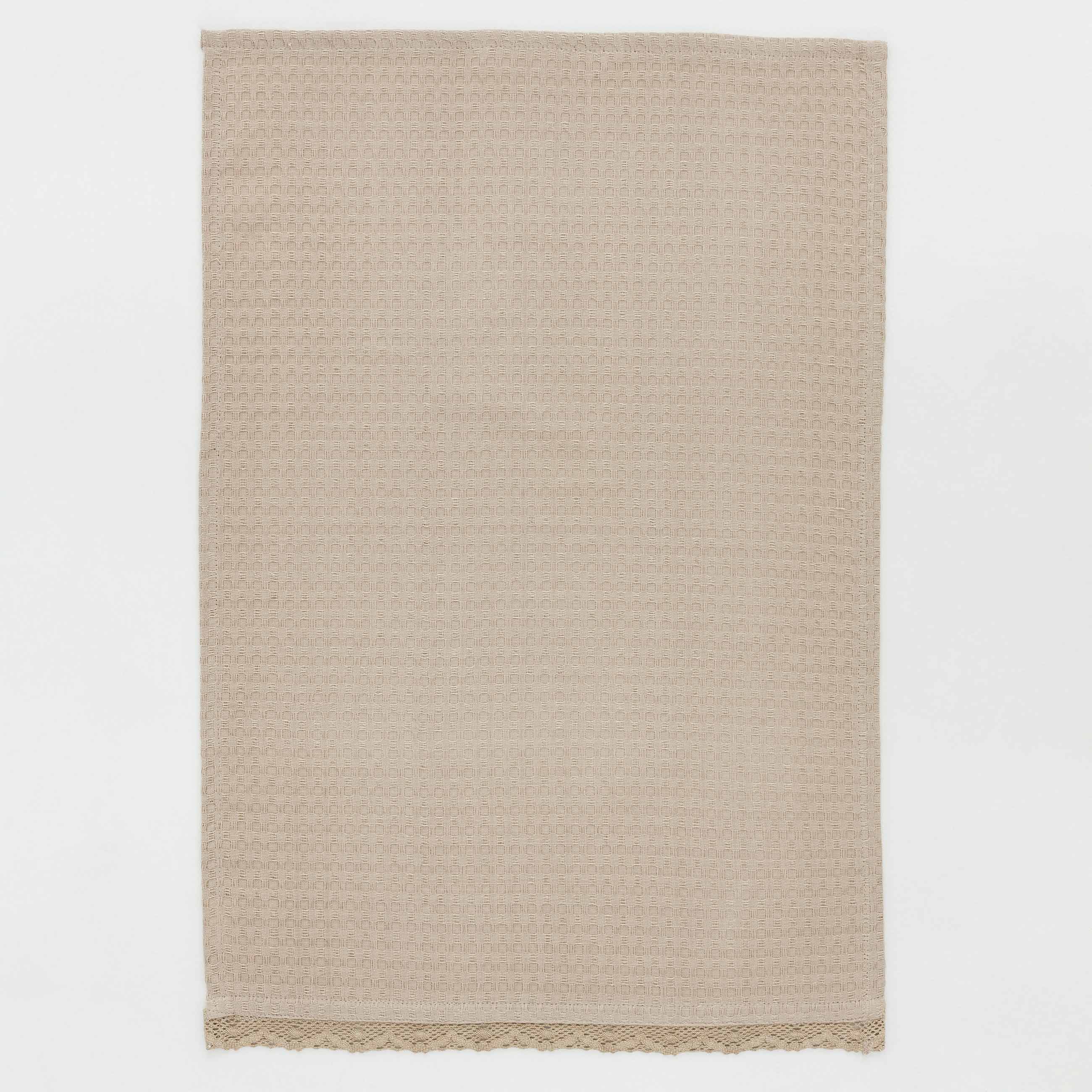 Kitchen towel, 40x60 cm, 2 pcs, with lace, cotton, beige, Waffle