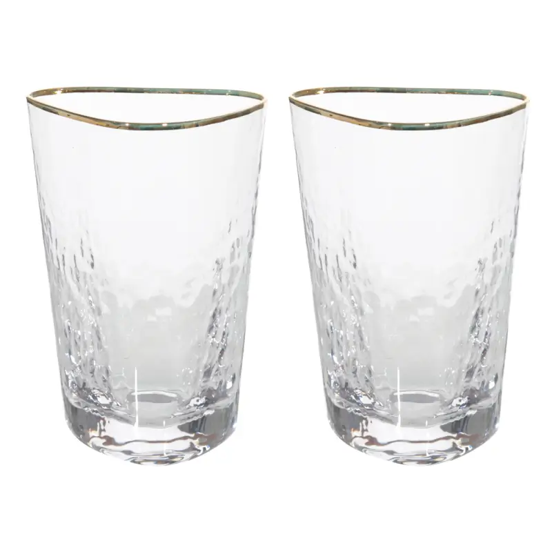Glass, 13 cm, 400 ml, 2 pcs, glass, with golden edging, Triangle Gold ,image-0