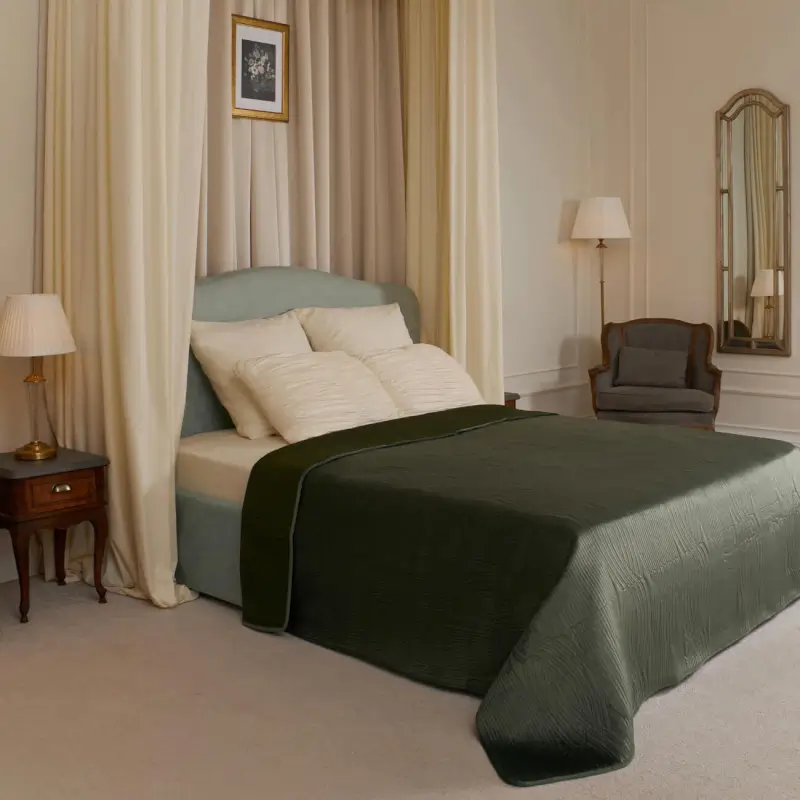 Bedspread, 220x240 cm, quilted, velvet/microfiber, green, Stripes, Stitch velvet