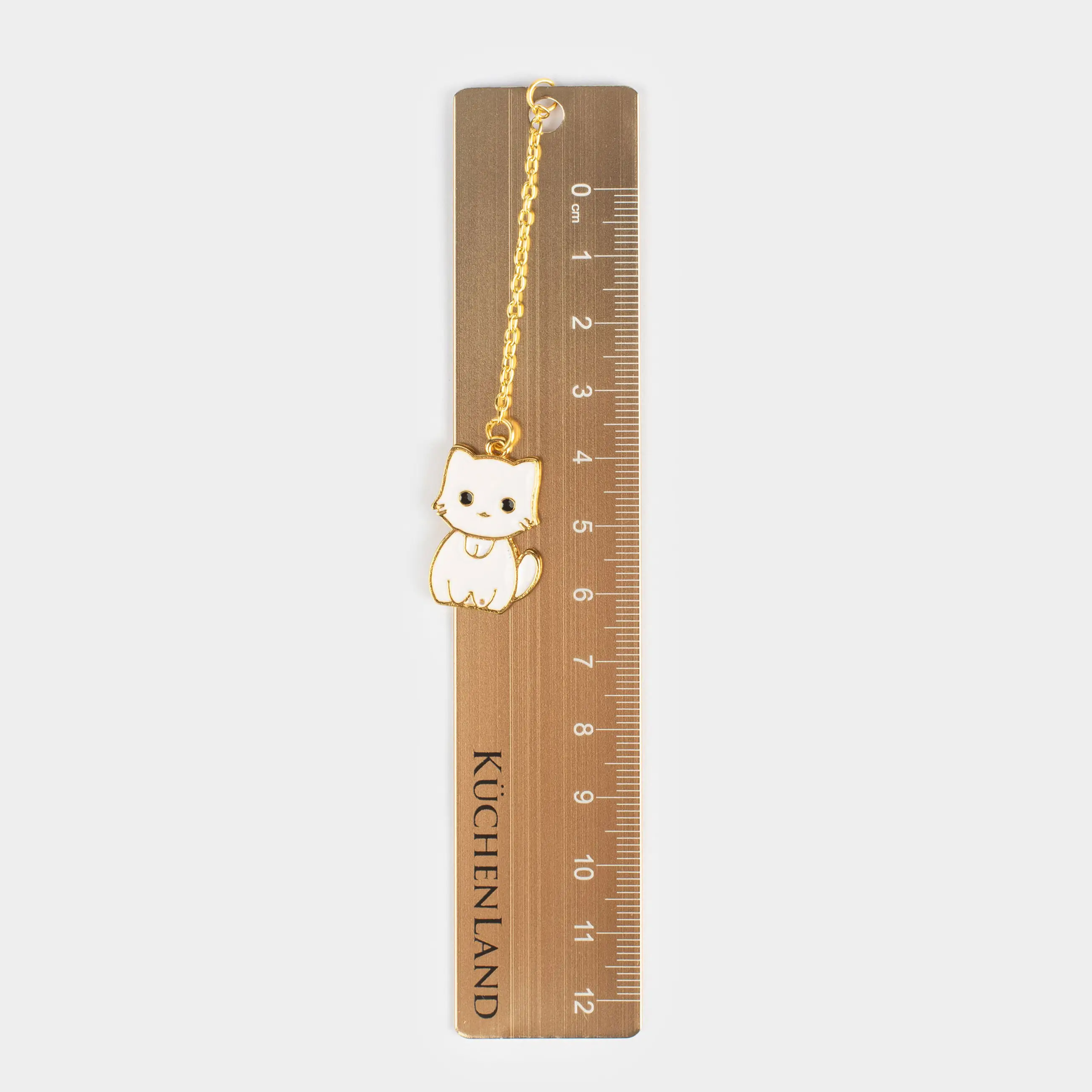 Ruler, 12 cm, with pendant, steel, golden, Kitten, Cat