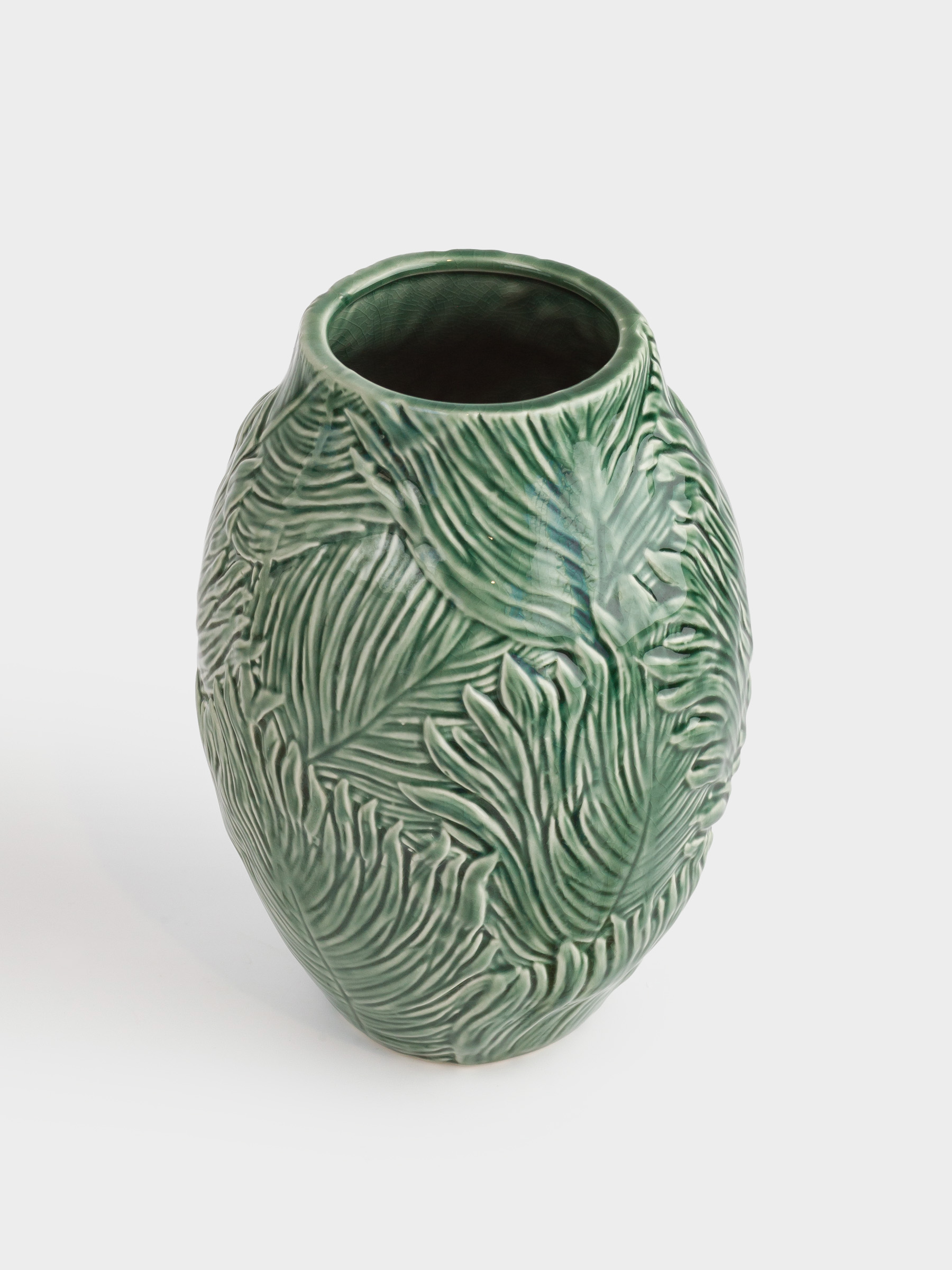 Flower vase, 23 cm, ceramic, Green, Tropical leaves, Tropical, image-1