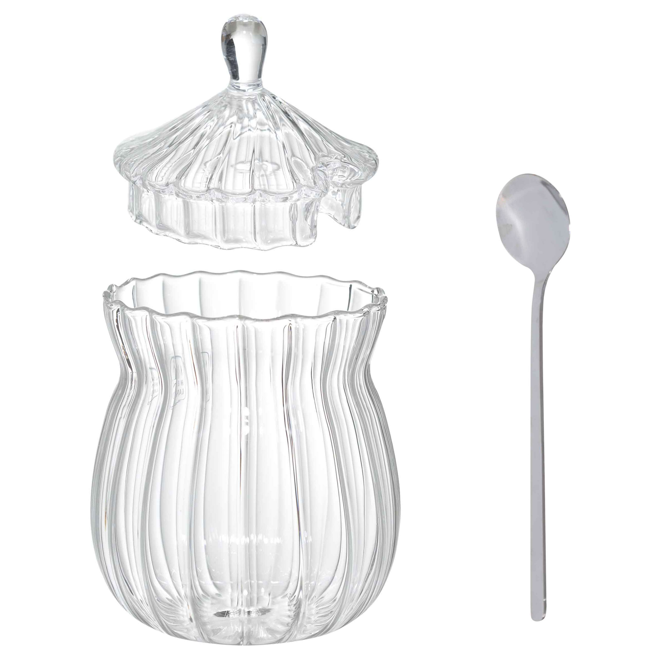 Sugar bowl, 12 cm, 350 ml, with spoon, glass R / steel, Camellia, image-2