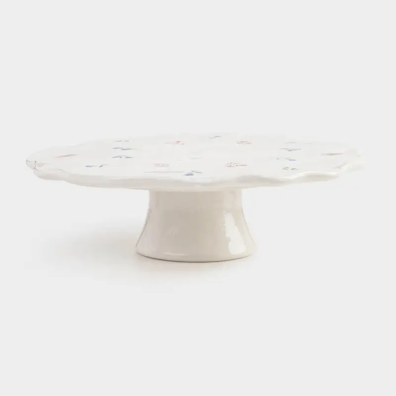 Dish on a leg, 23x7 cm, ceramic, milky, Flowers, El flora