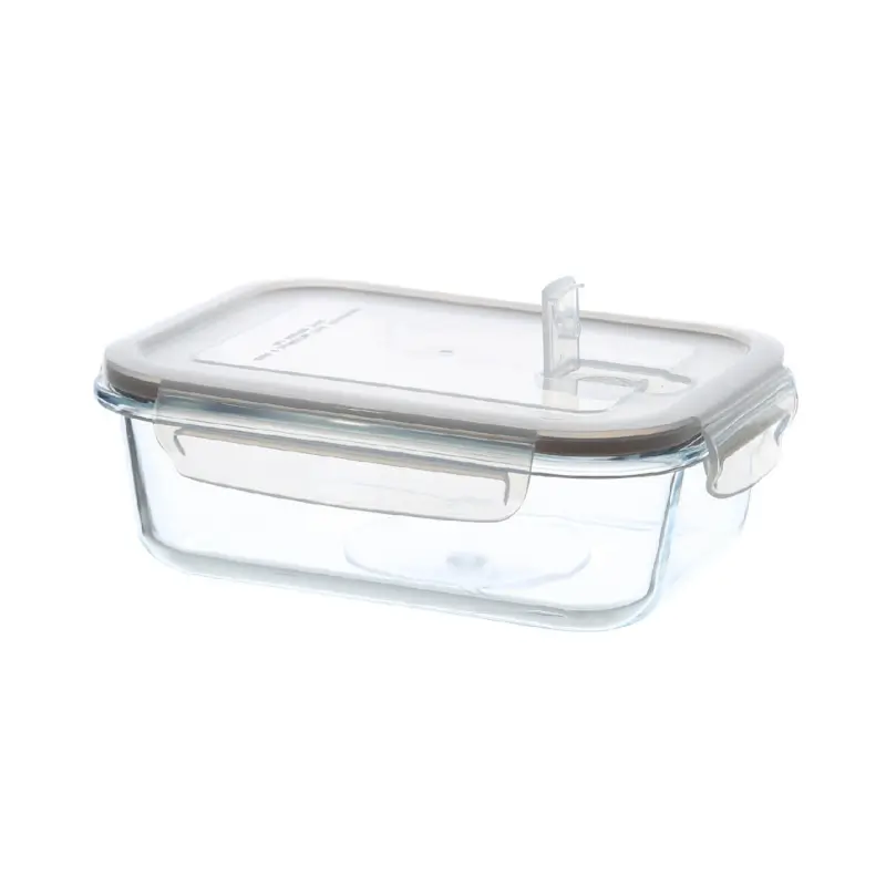 Container, 1 L, with clips, with valve, glass T / plastic, rectangular, Soft kitchen