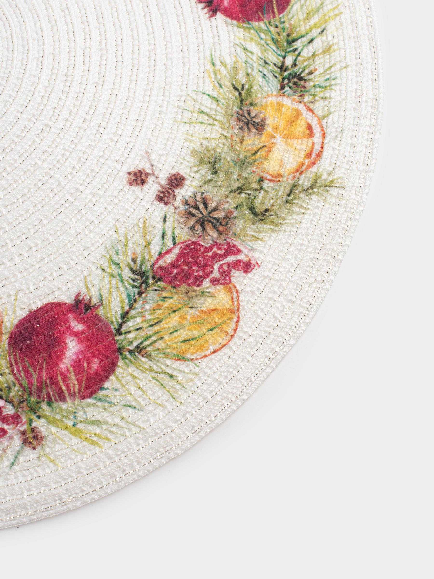 Placemat, 38 cm, polyester, round, white, Pomegranates and oranges, Rotary print, image-2