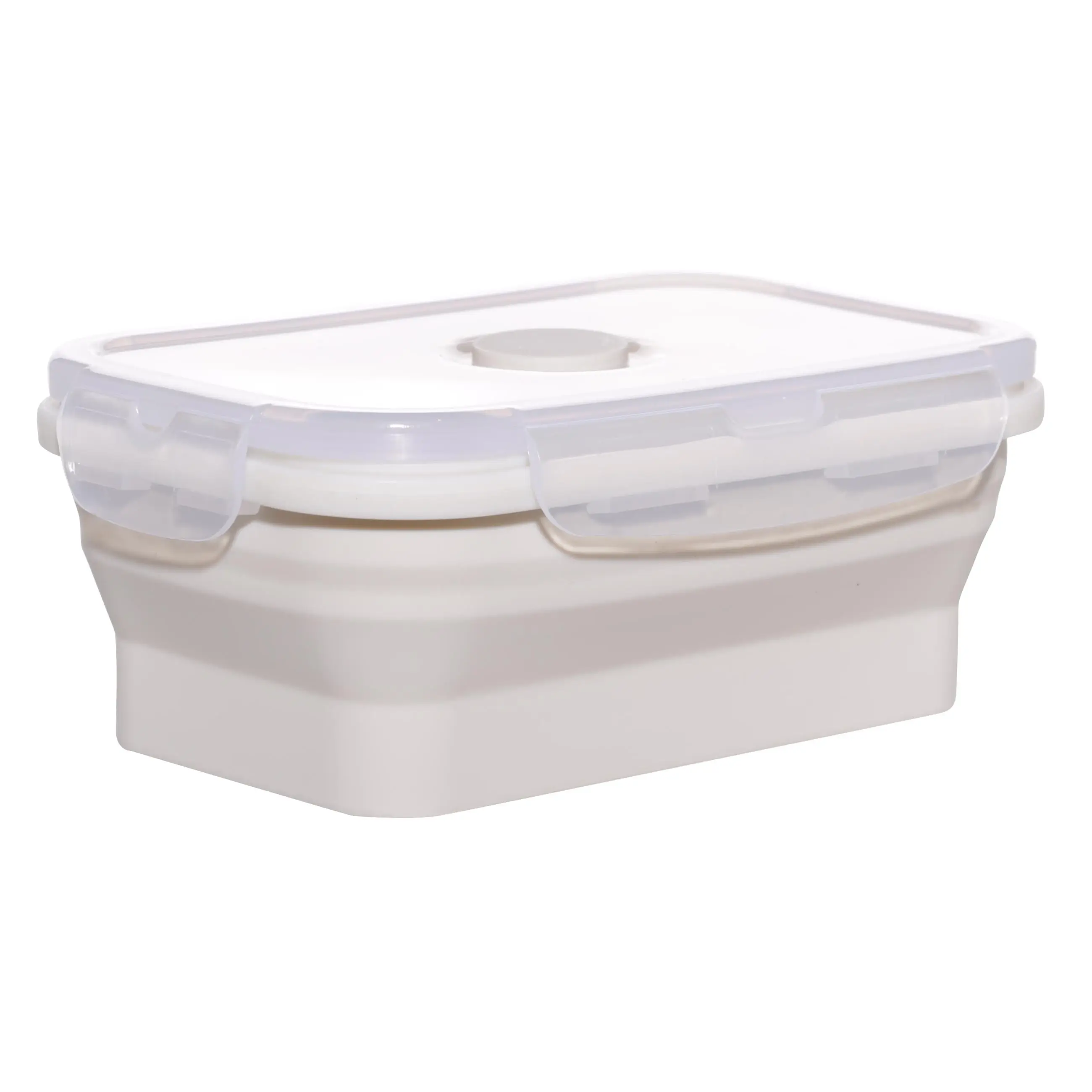 Container, 540 ml, foldable, with clips, Silicone / plastic, beige, Portable