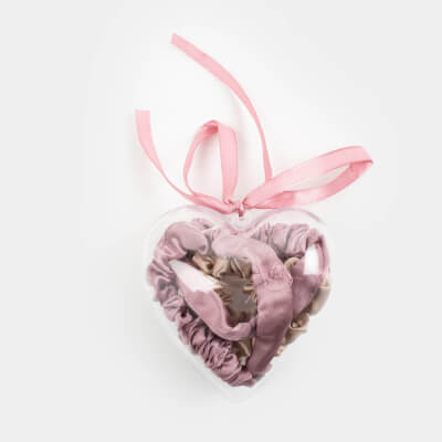 Elastic hair band, 6 cm, 4 pcs, in the heart, satin, light purple / beige, Silk ,image-0
