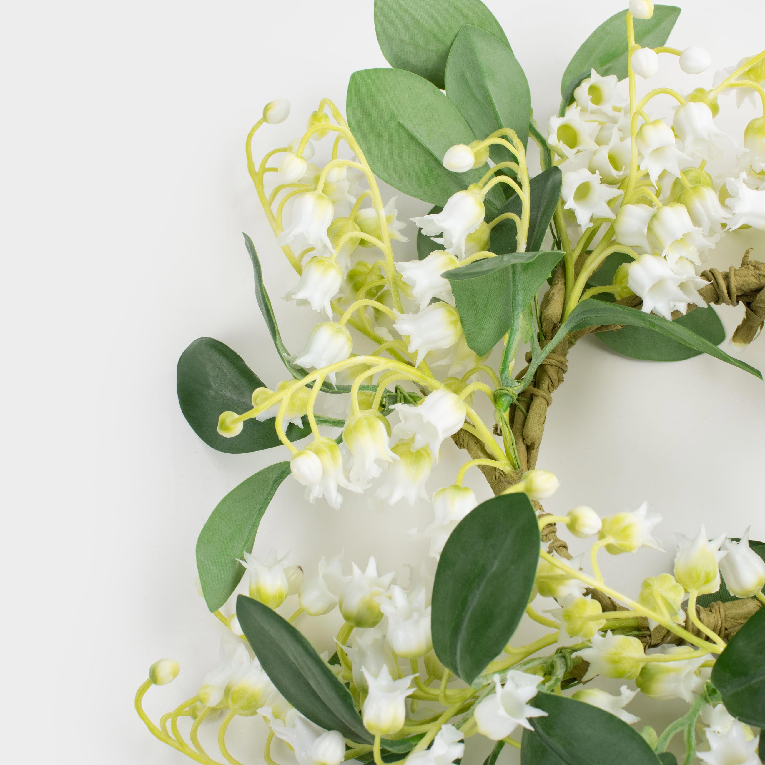 Decorative wreath, 9/26 cm, plastic, White lilies of the valley, May-lily, image-1
