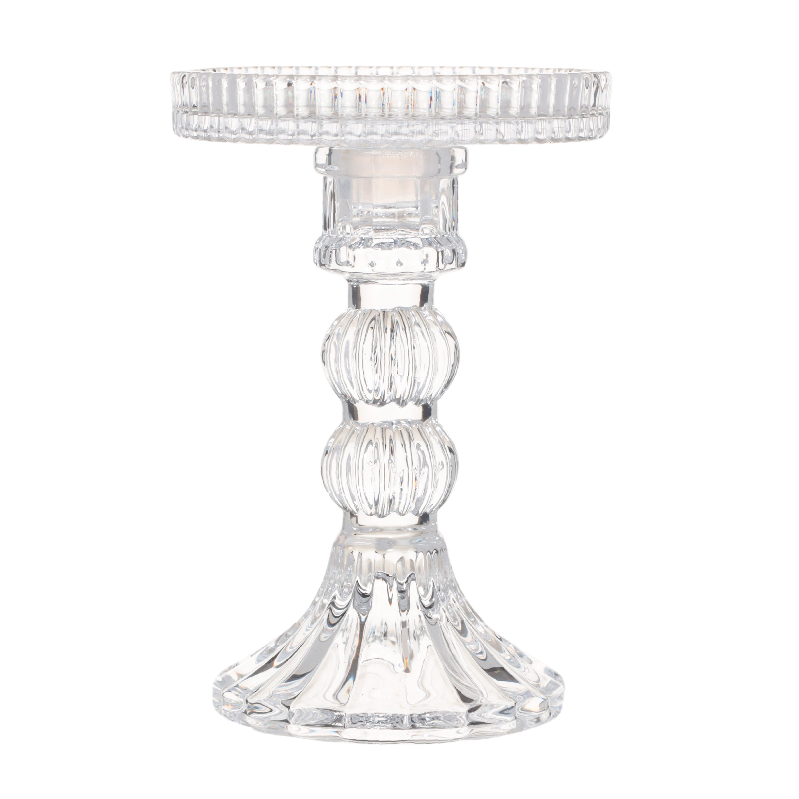 Candle holder, 14 cm, for cylindrical / thin candles, on a leg, collapsible, glass, Ribby
