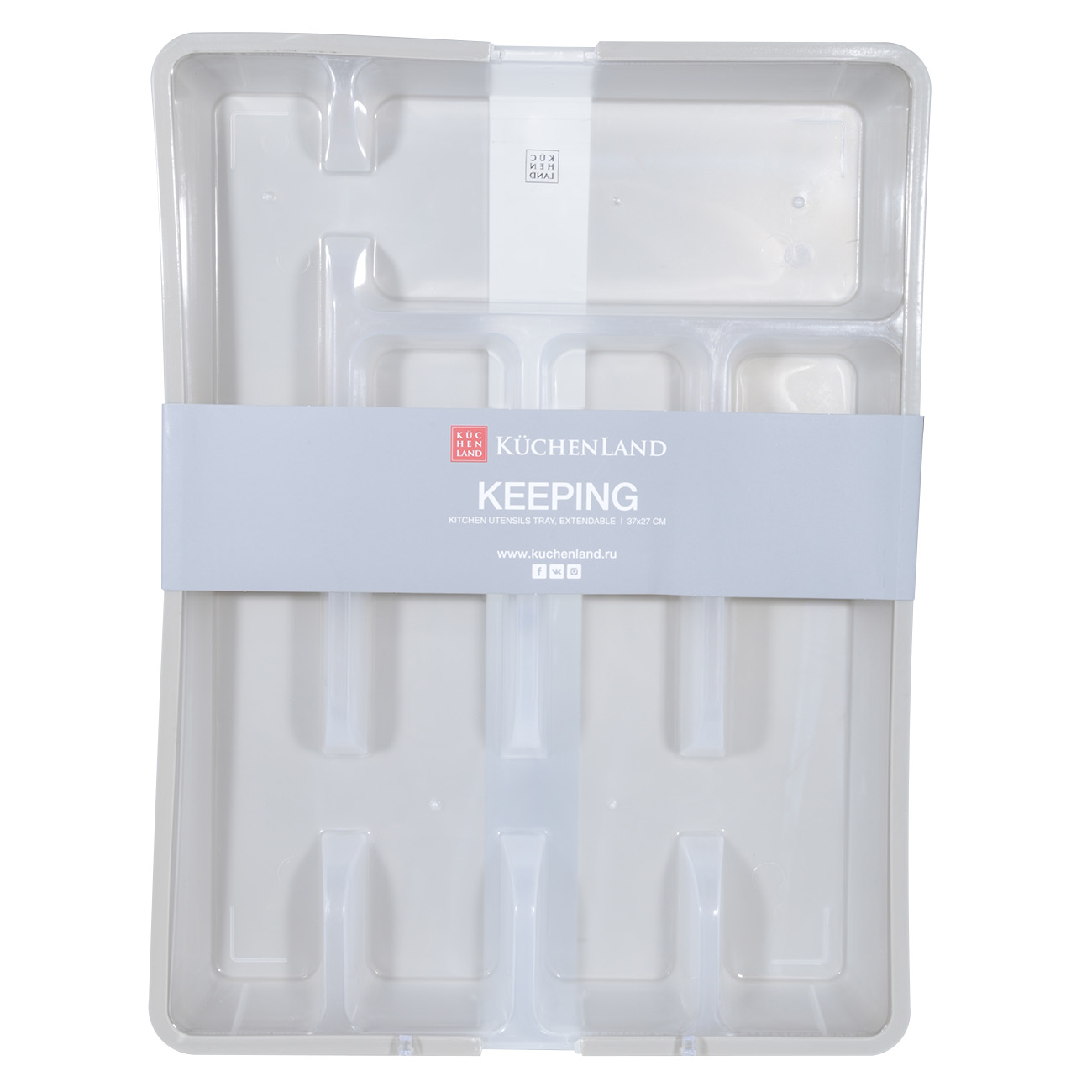 Cutlery tray, 37x27 cm, 7 units, sliding, plastic, white-gray, Keeping, image-3