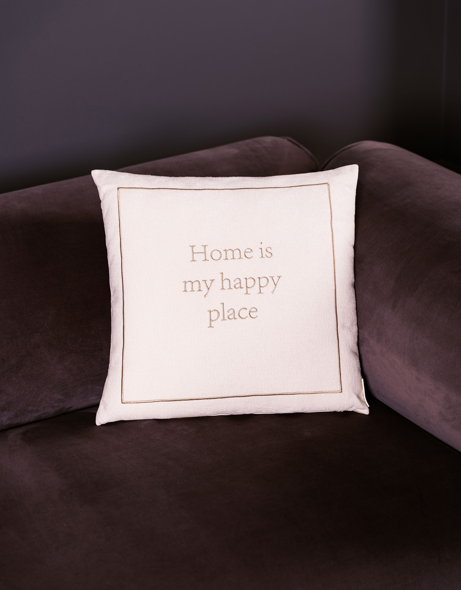 Decorative pillow, 45x45 cm, chenille/corduroy, milk, Home is my happy place, Chenill