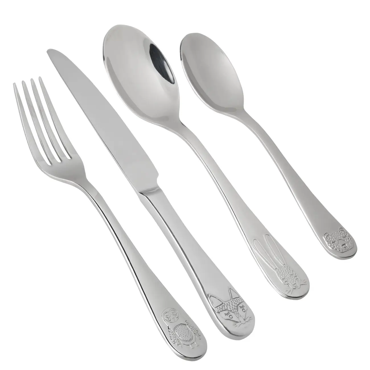 Cutlery, children's, 1 Persian, 4 pr, steel, Animals, Zoo