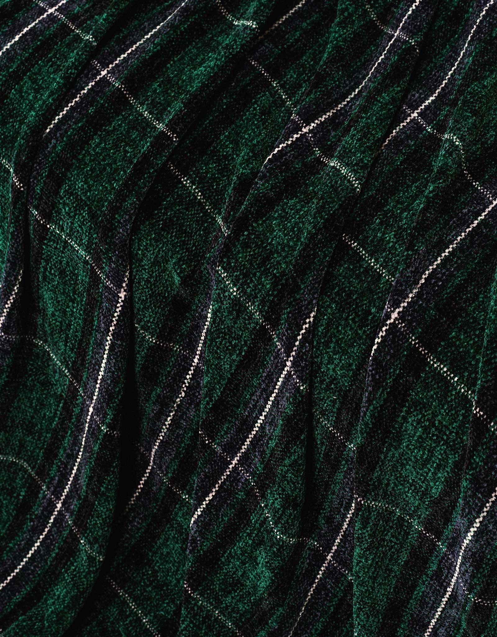 Plaid, 130x170 cm, fringed, chenille, green-blue, Checkered, Hazel, image-3