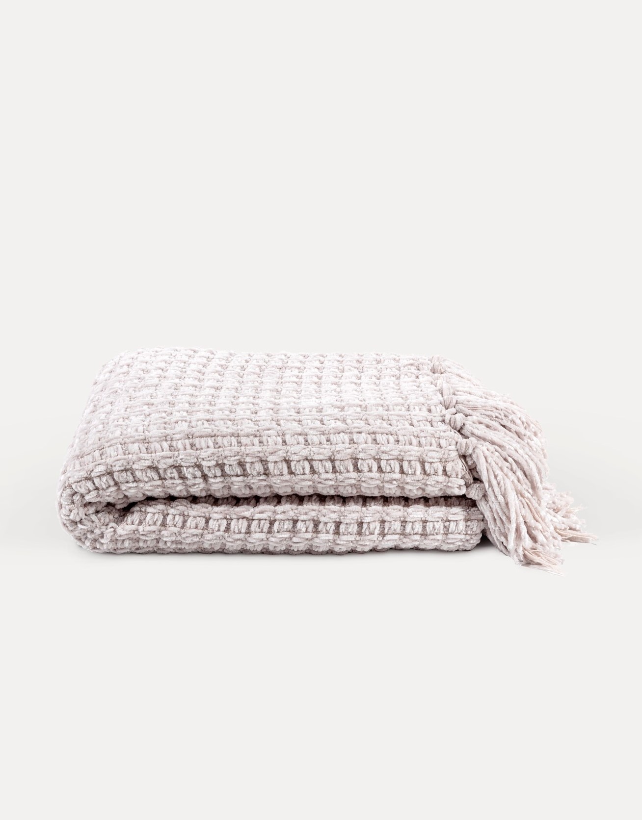 Plaid, 130x160 cm, with fringe, Chenille, sand, Chenill