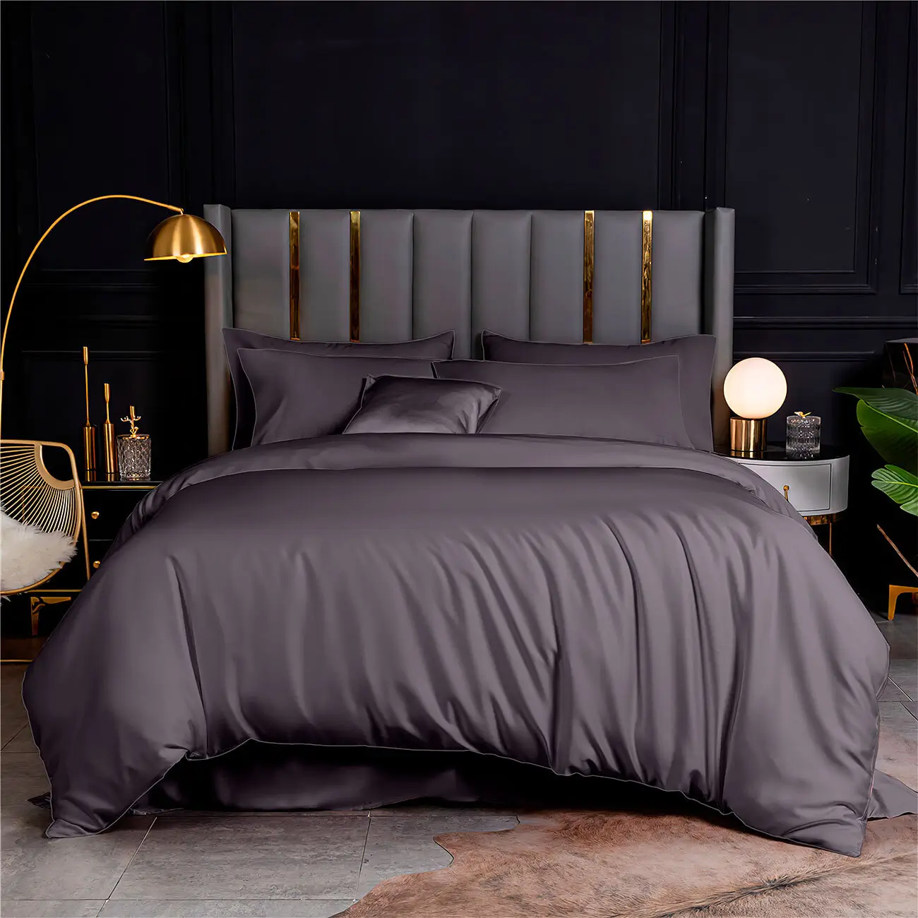 Bed linen set euro, tencel 300 TC, gray-brown, Tencel, image-0