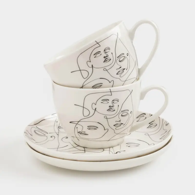 Tea pair, 2 persons, 4 items, 220 ml, porcelain N, milk, Abstract faces, Face
