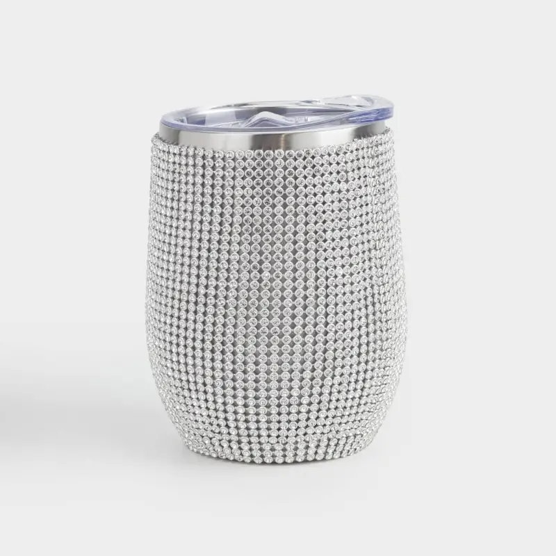 Thermo mug, 350 ml, steel / rhinestones, gold, Crystal decor