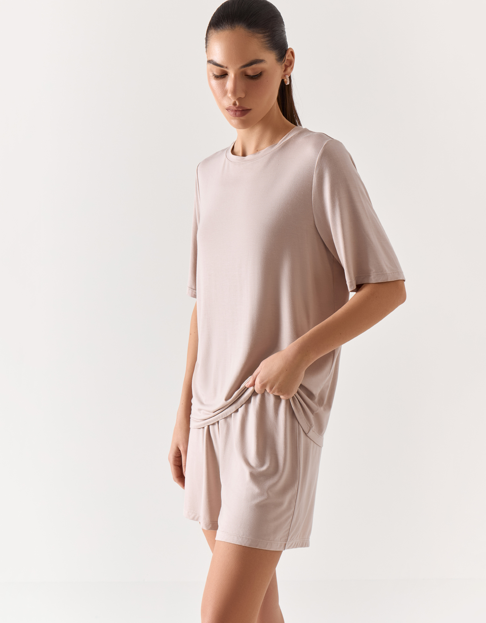 Women's shorts, homewear, size L, modal / elastane, beige, Callisto, image-3