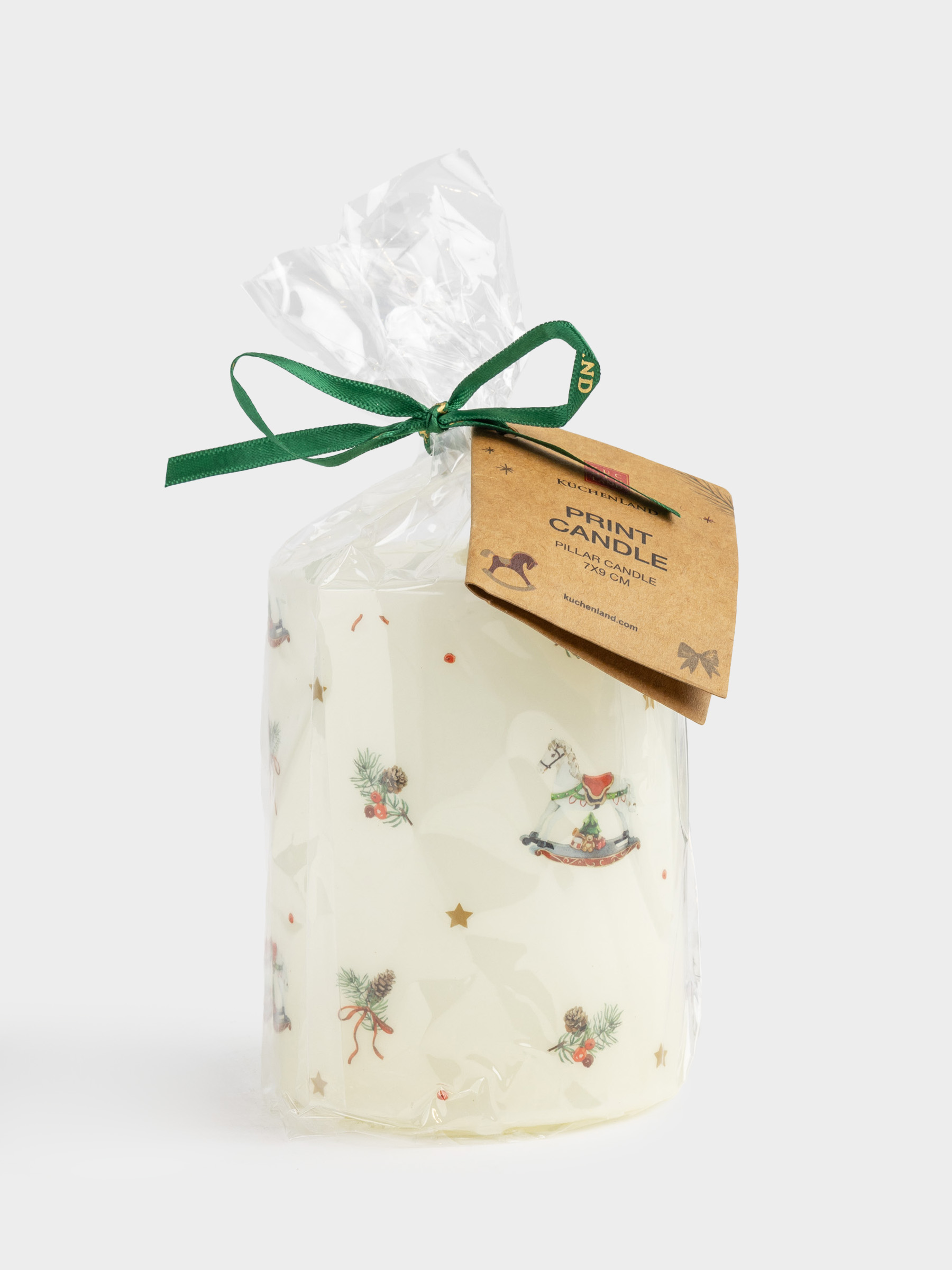 Candle, 7x9 cm, cylindrical, milky, Christmas attributes, Print candle, image-3