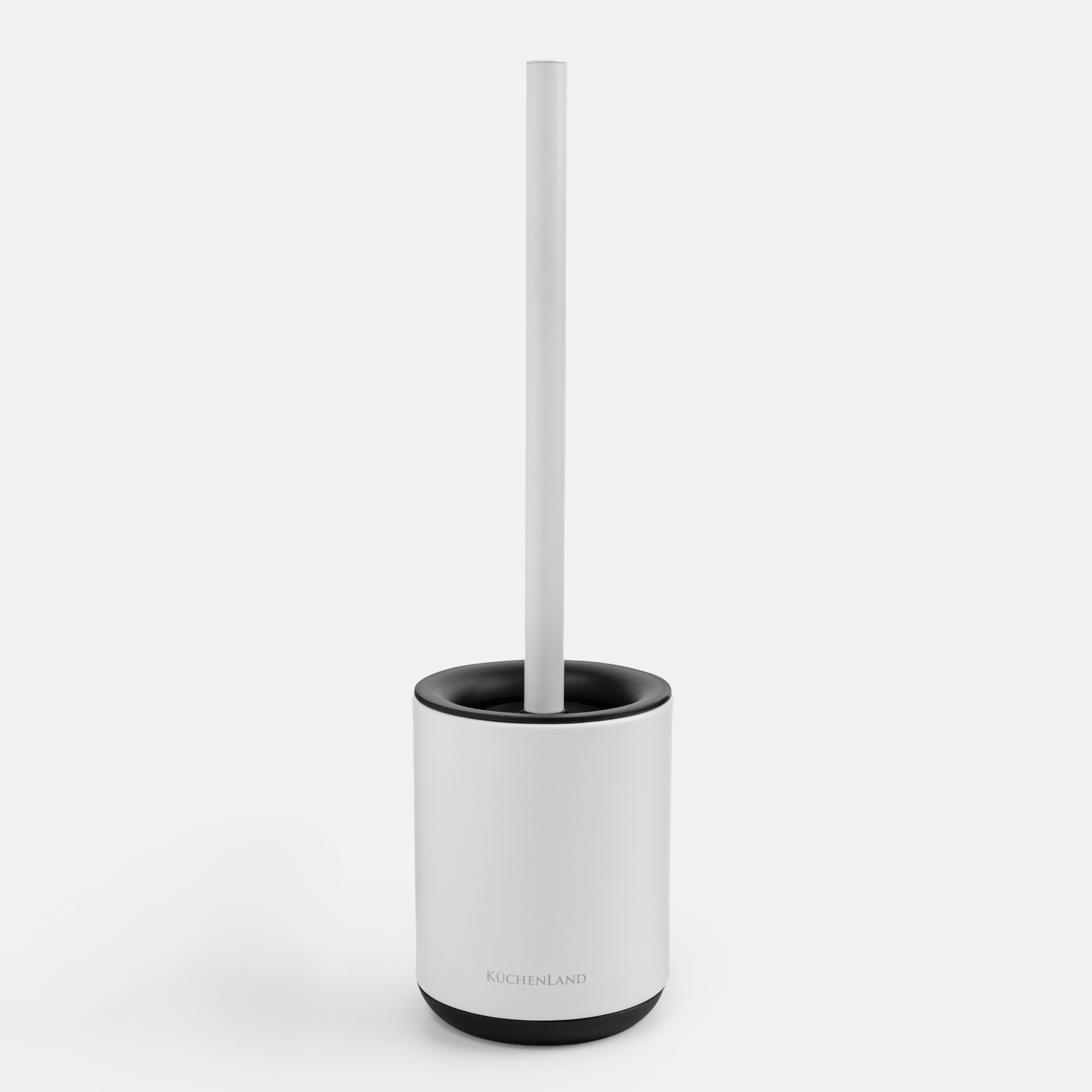 Toilet brush, 38 cm, with stand, rubber / metal, white and black, Vesta