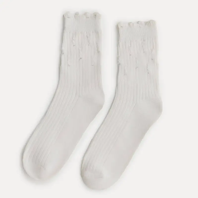 Women's socks, size 36-38, with a torn effect, cotton / polyester, milk, Rubchik grunge