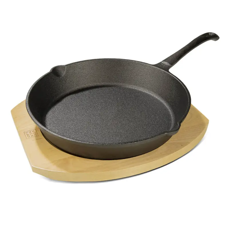 Frying Pan with base, 25 cm, cast iron/wood, round, black, Authentic