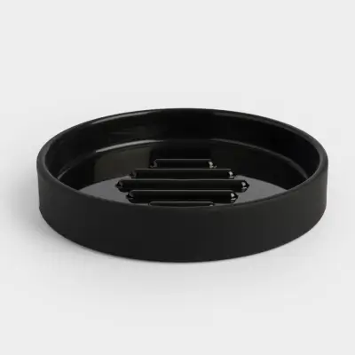 Soap dish, 12x12 cm, plastic, round, black, Loft style ,image-0