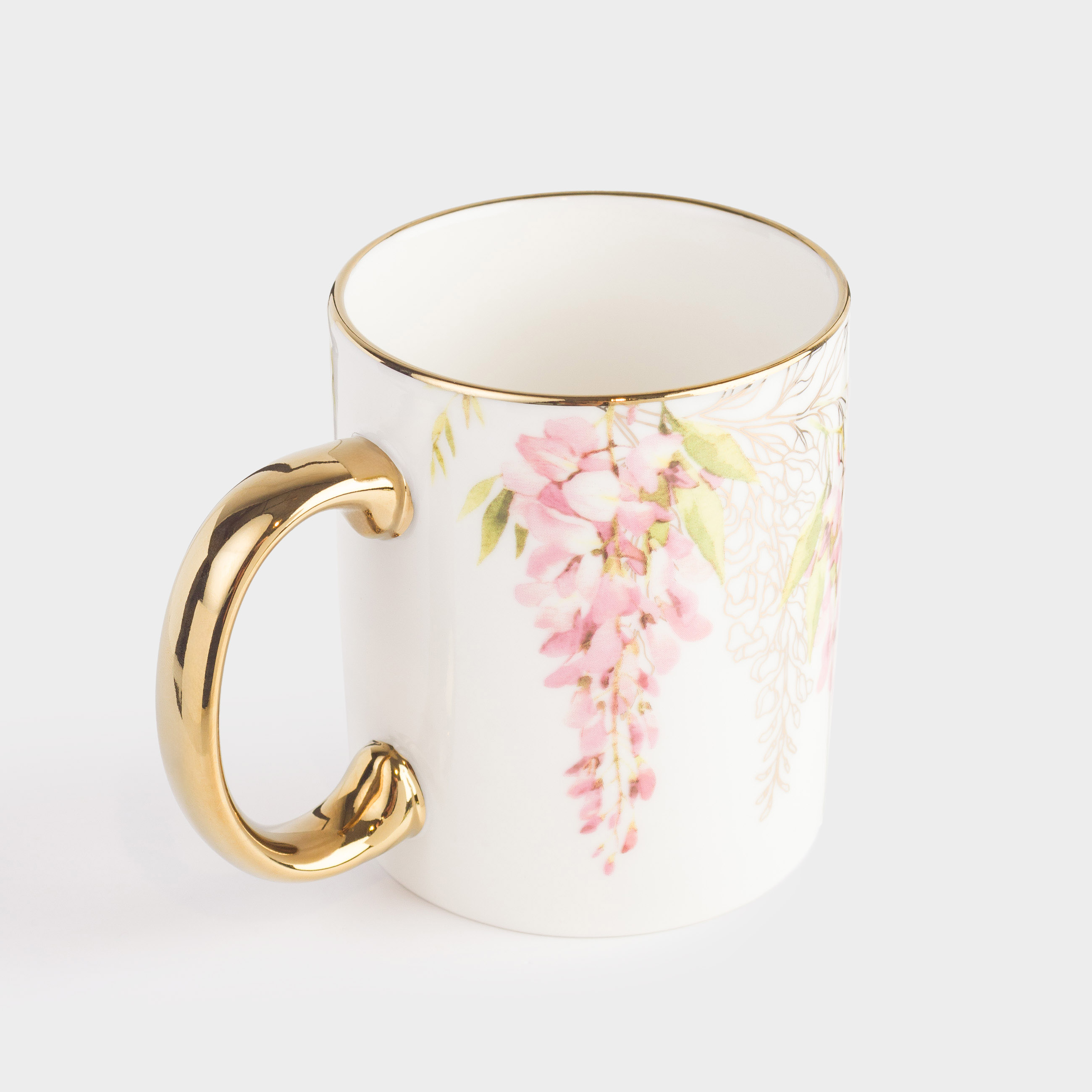 Mug, 350 ml, porcelain N, white-gold, Wisteria, Flower garden, image-1