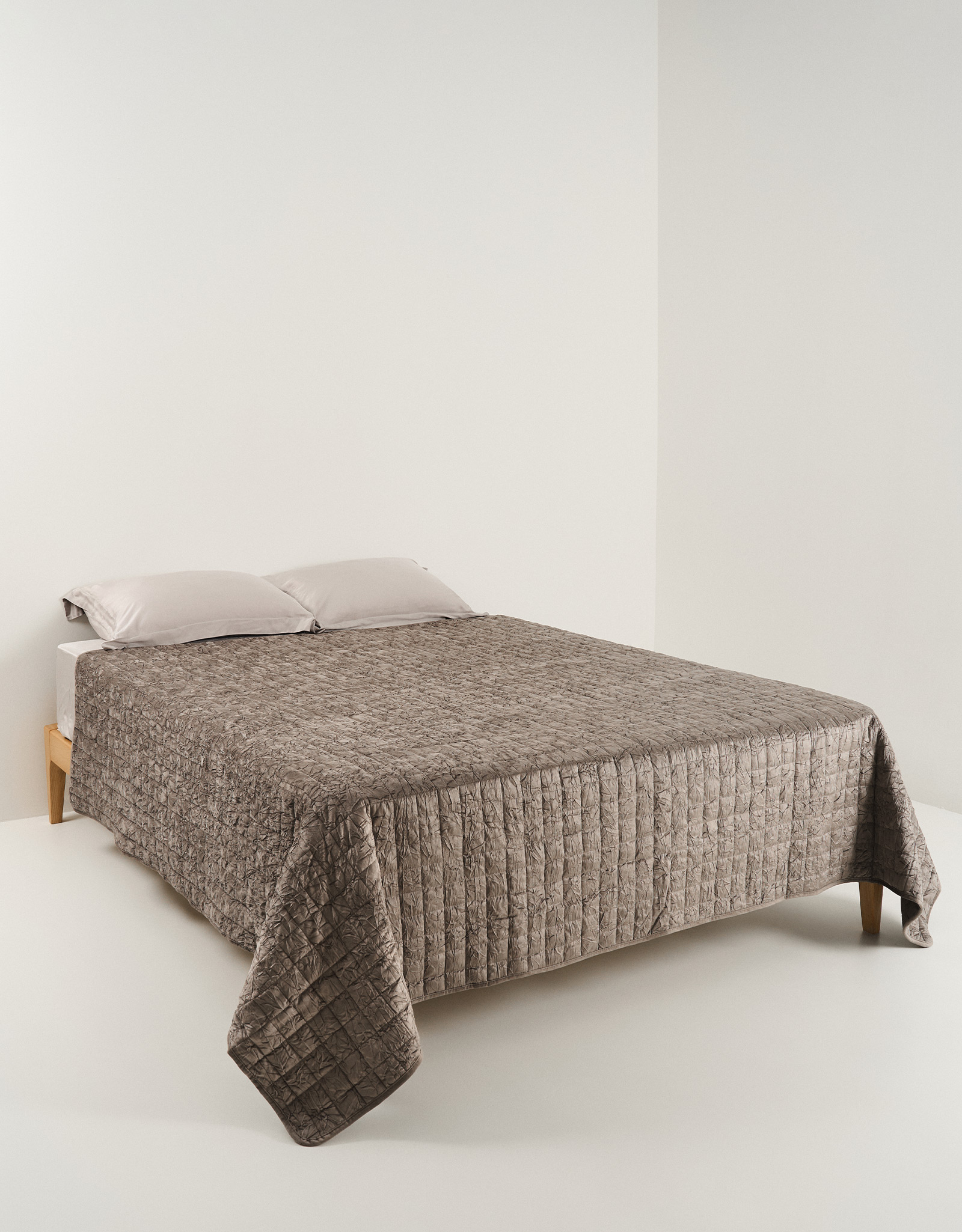 Bedspread, 220x240 cm, quilted, velvet/microfiber, brown, Squares, Stitch velvet, image-4
