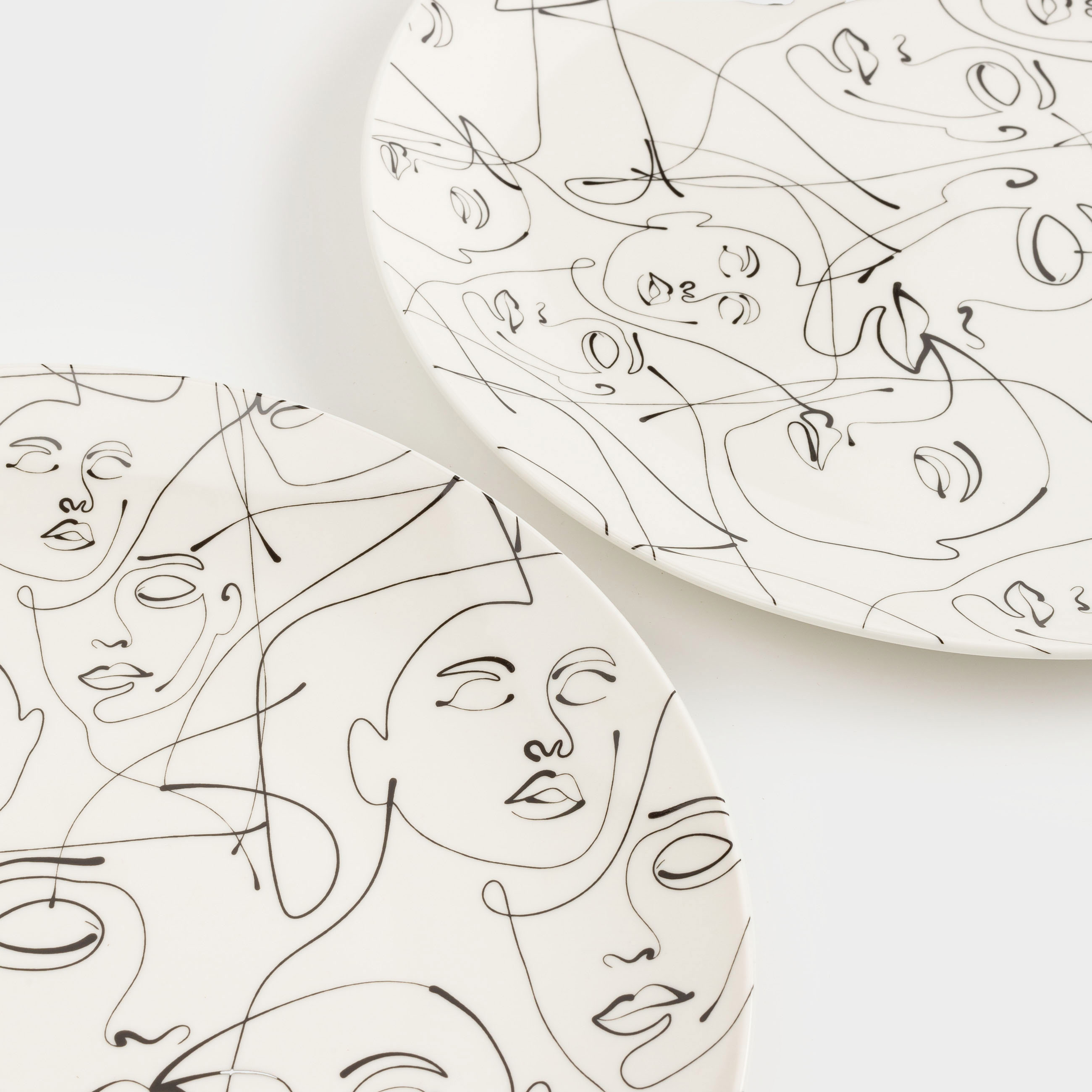Dinner plate, 27 cm, 2 pcs, porcelain N, milk, Abstract faces, Face