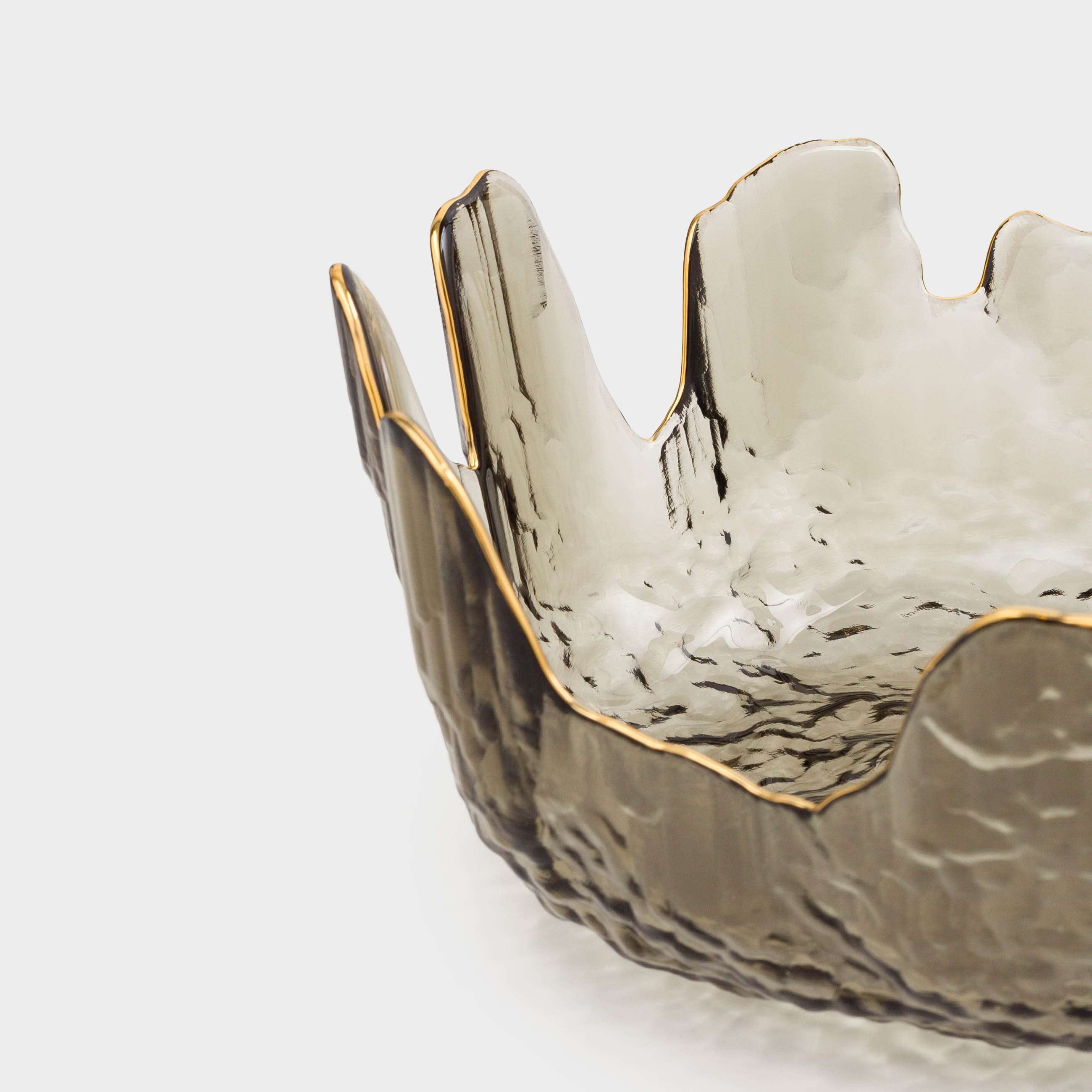 Salad bowl, 20x9 cm, 1,1 l, glass, gray, with golden edging, Nautilus color