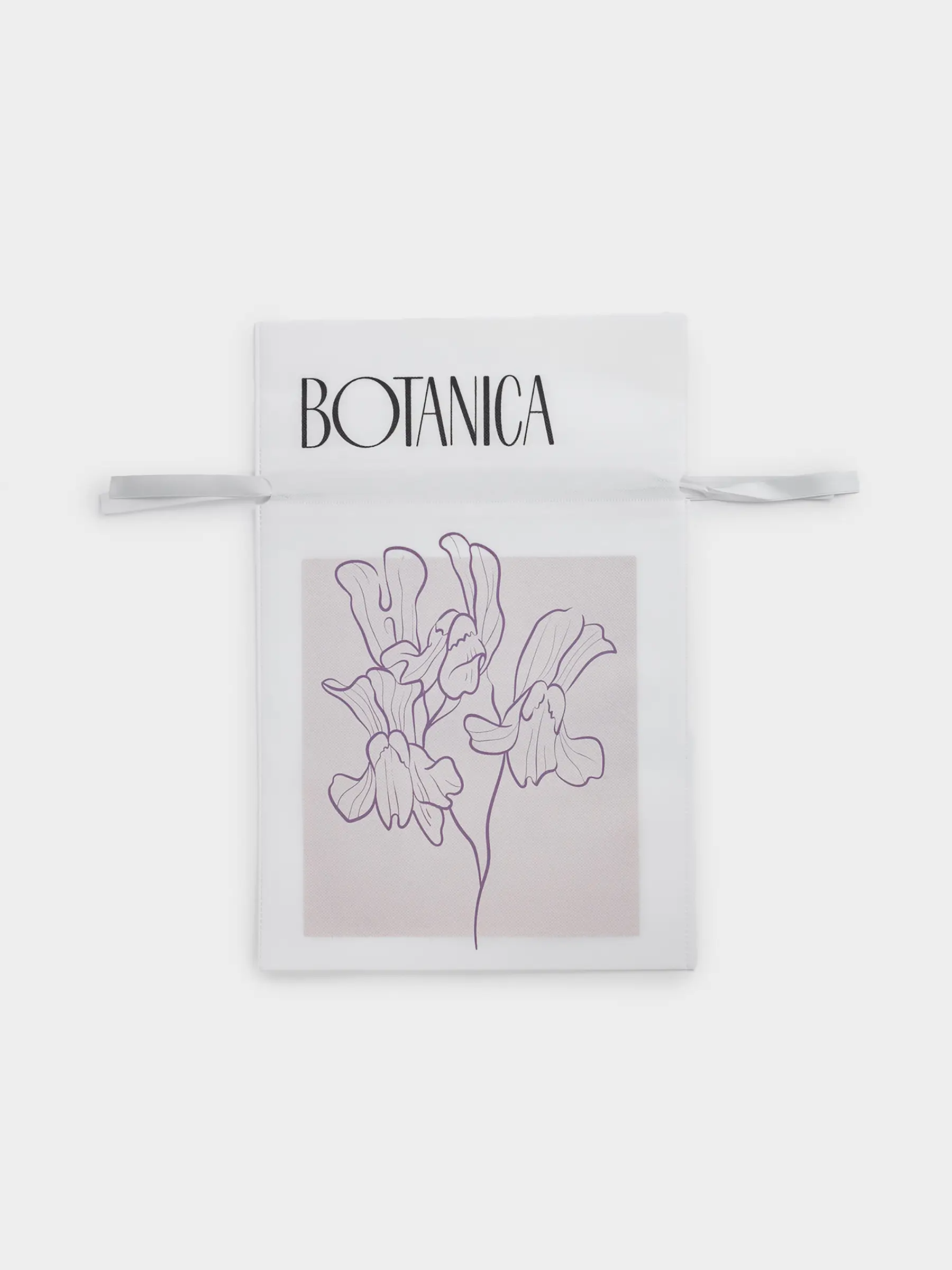 Gift bag, 30x45 cm, with drawstrings, polypropylene, white, Flower, Botanica, image-0