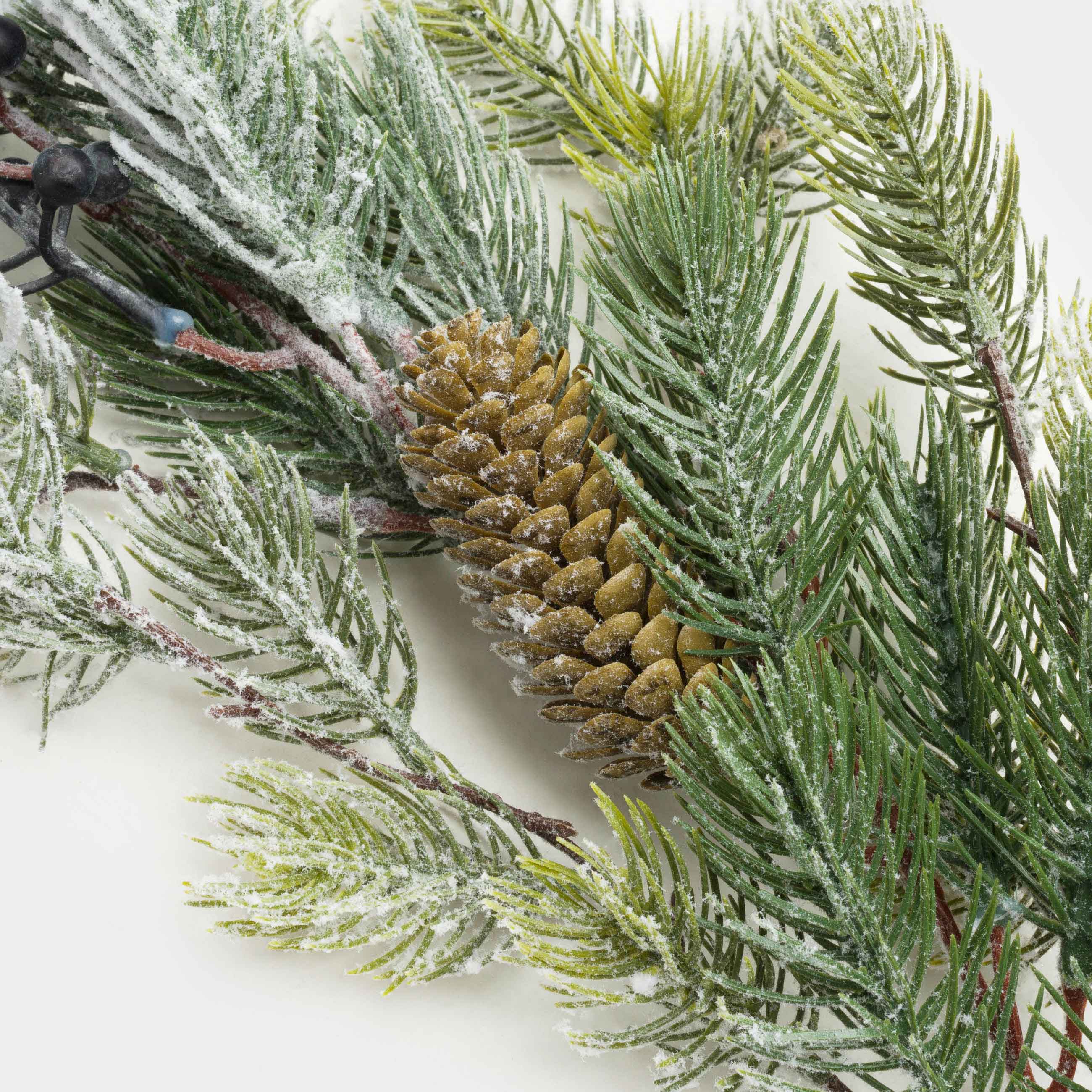 Decorative garland, 1,3 m, plastic / foam, Blue berries and cones on branches, Blue berry, image-4