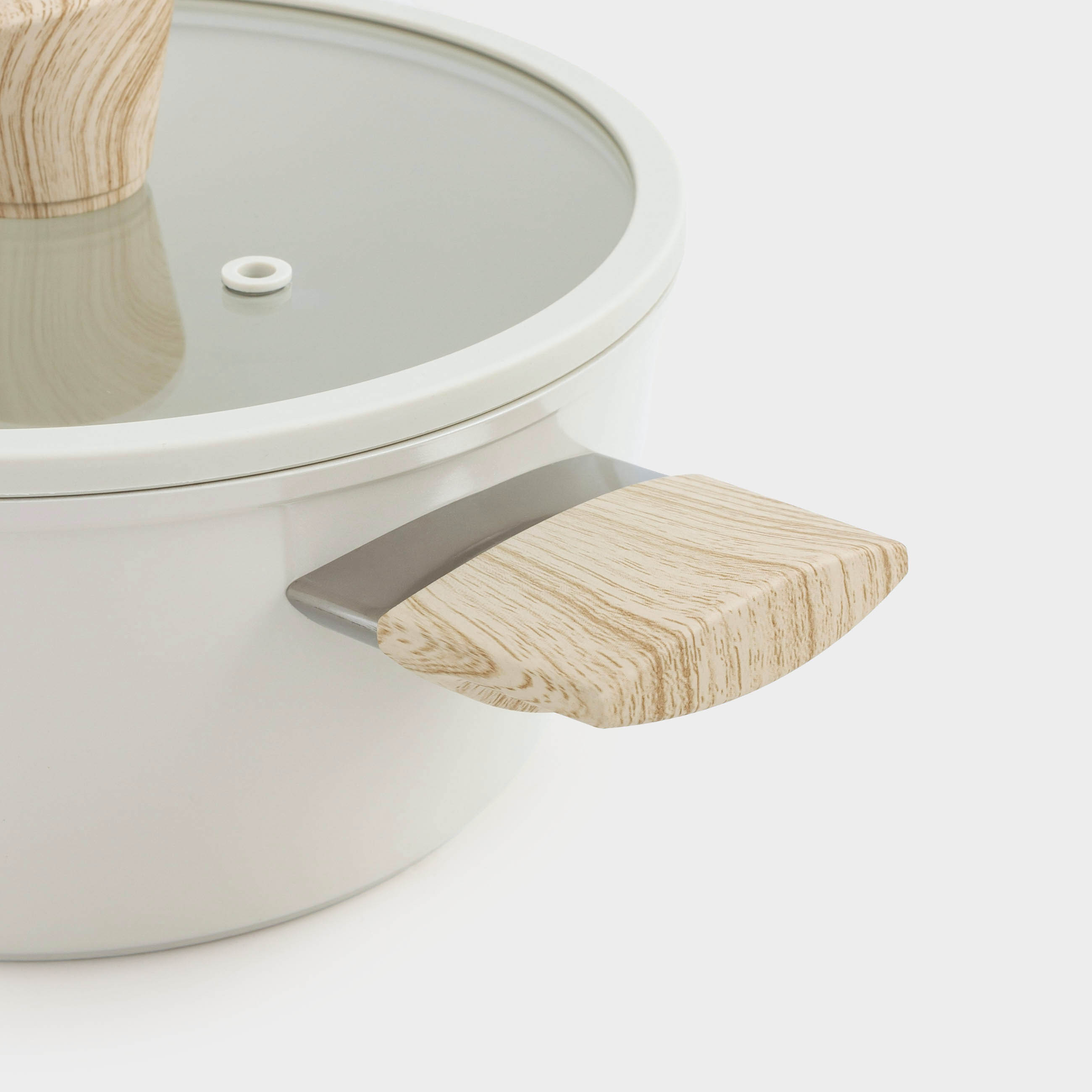 Pot, 20 cm, 2.3 l, with lid, coated, aluminum, milky, Sentimentality