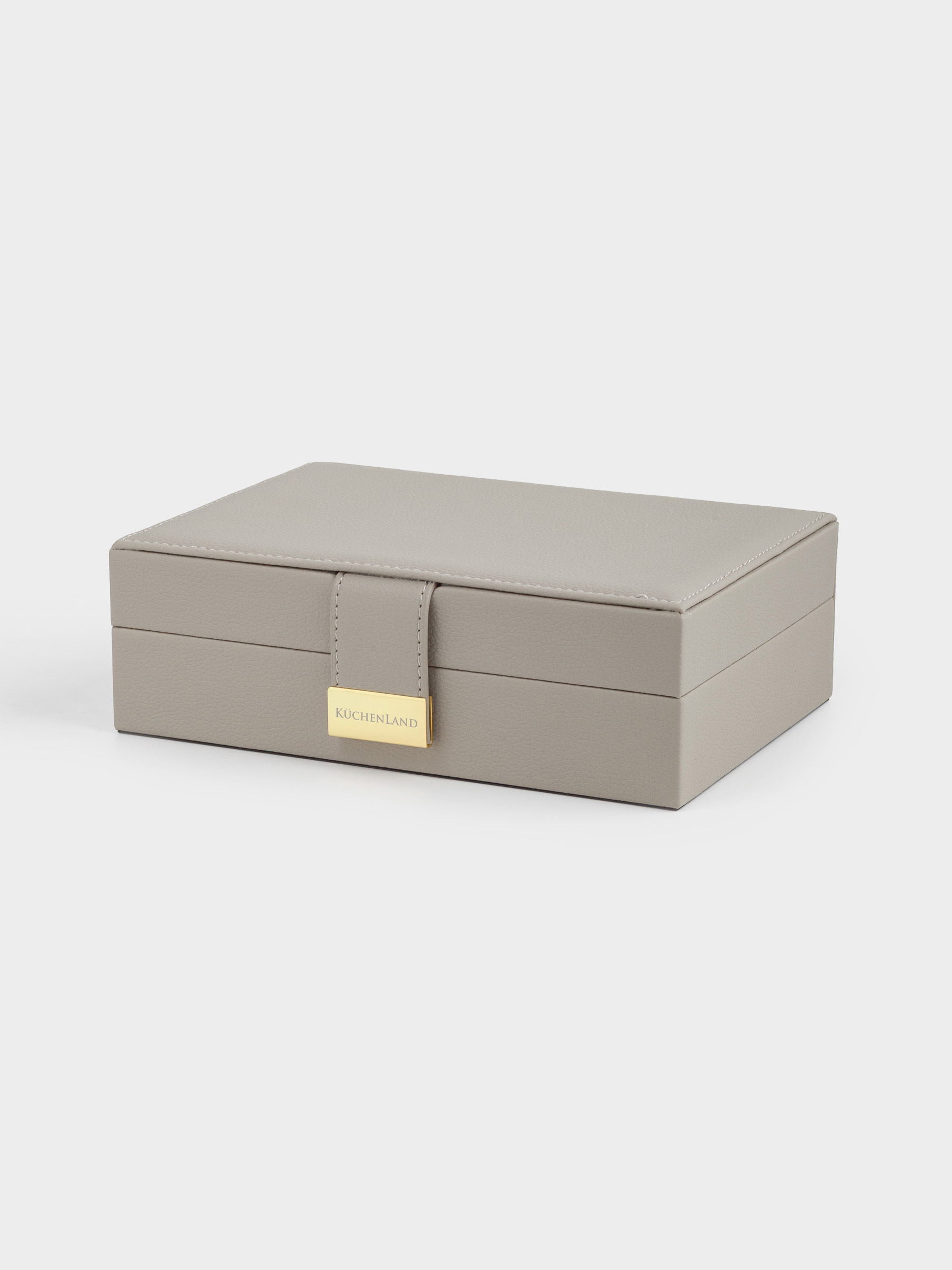 Jewelry box, 20x15 cm, with mirror, wood/PU leather, grey, Premiere