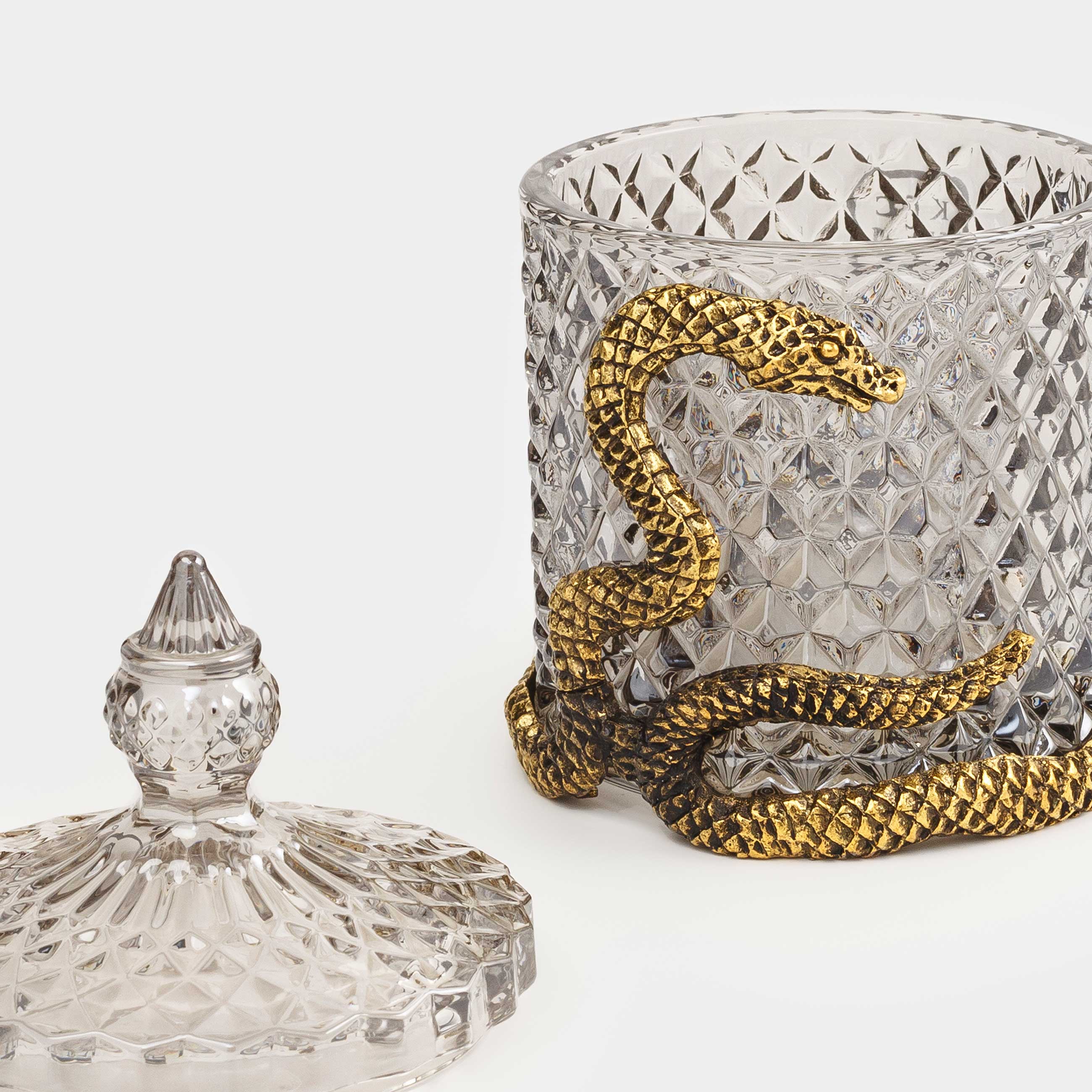 Storage container, 8x14 cm, 250 ml, glass R / metal, Golden snake, Naiad