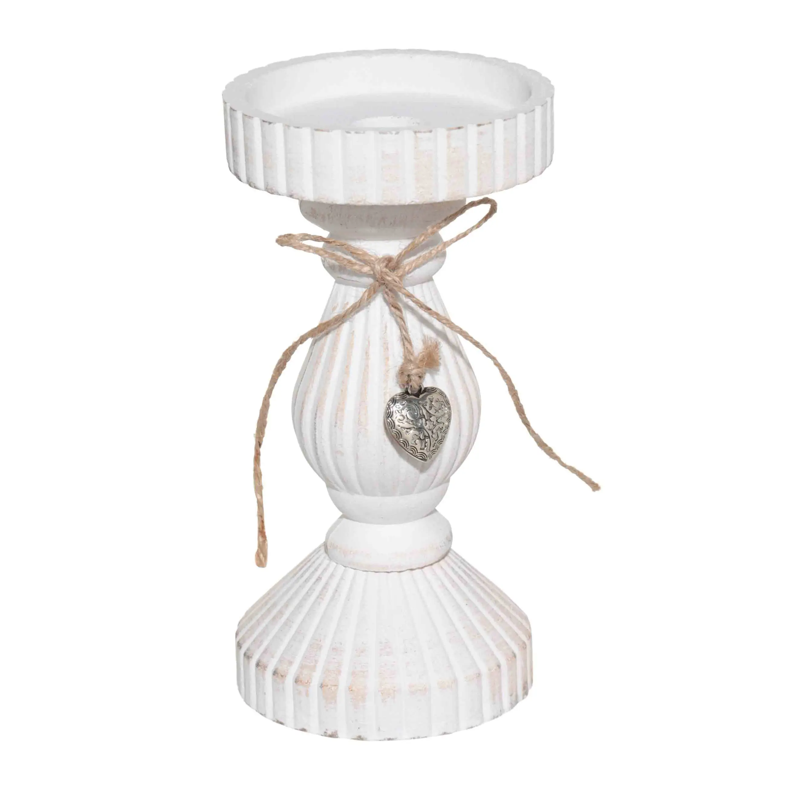 Candle holder, 19 cm, on a leg, wood, white, Ethno, image-0