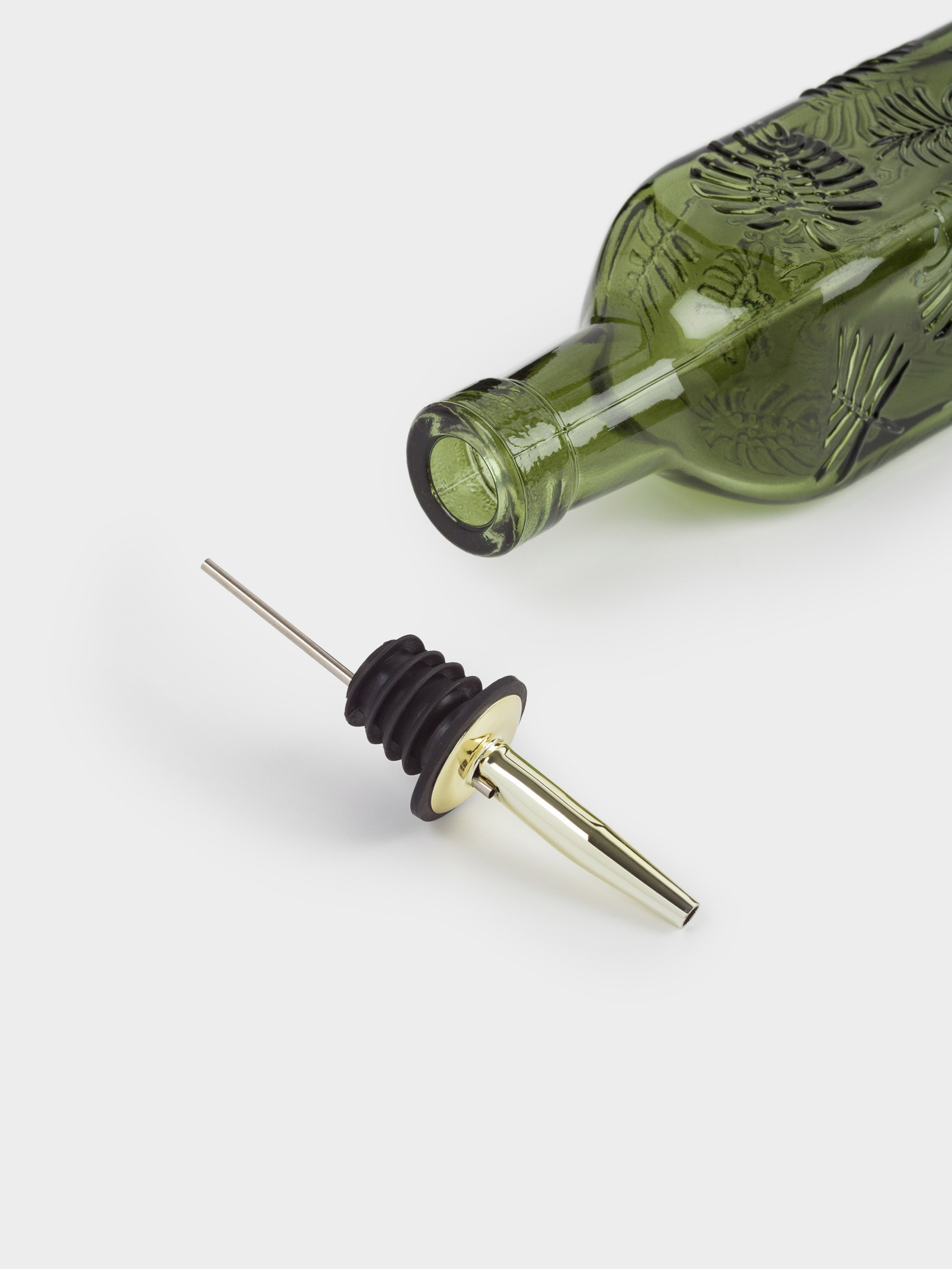 Oil or vinegar bottle, 500 ml, with dispenser, glass R / metal, green, Monstera, Royal jungle, image-6
